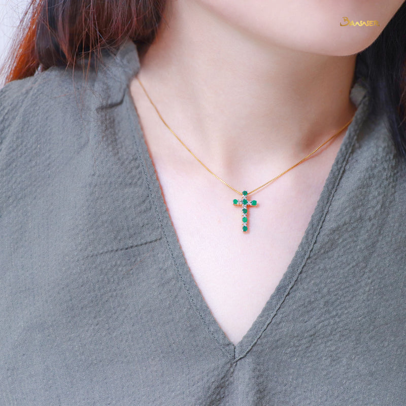 Emerald and Diamond Alternate Cross Pendant