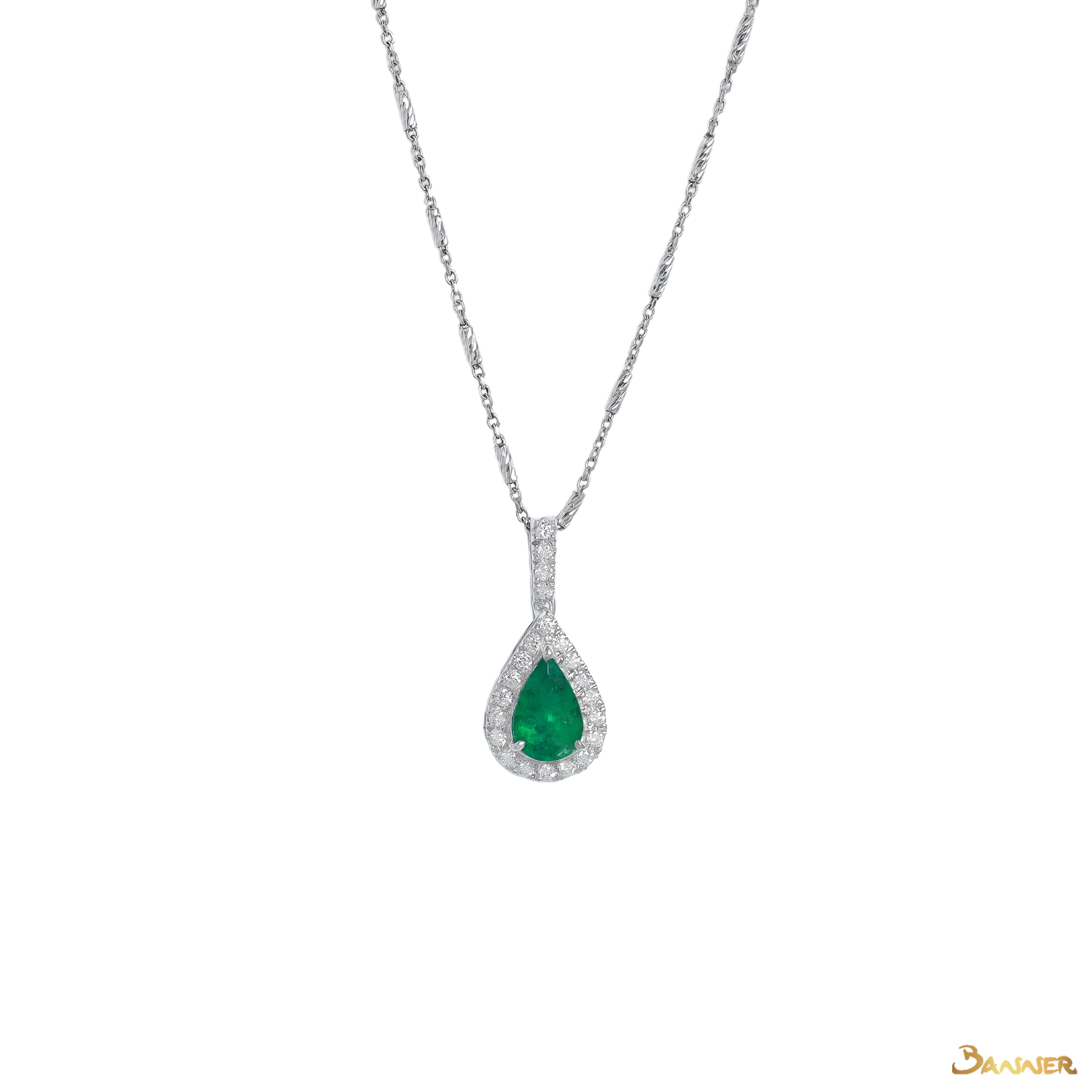 Emerald and Diamond Droplet Pendant