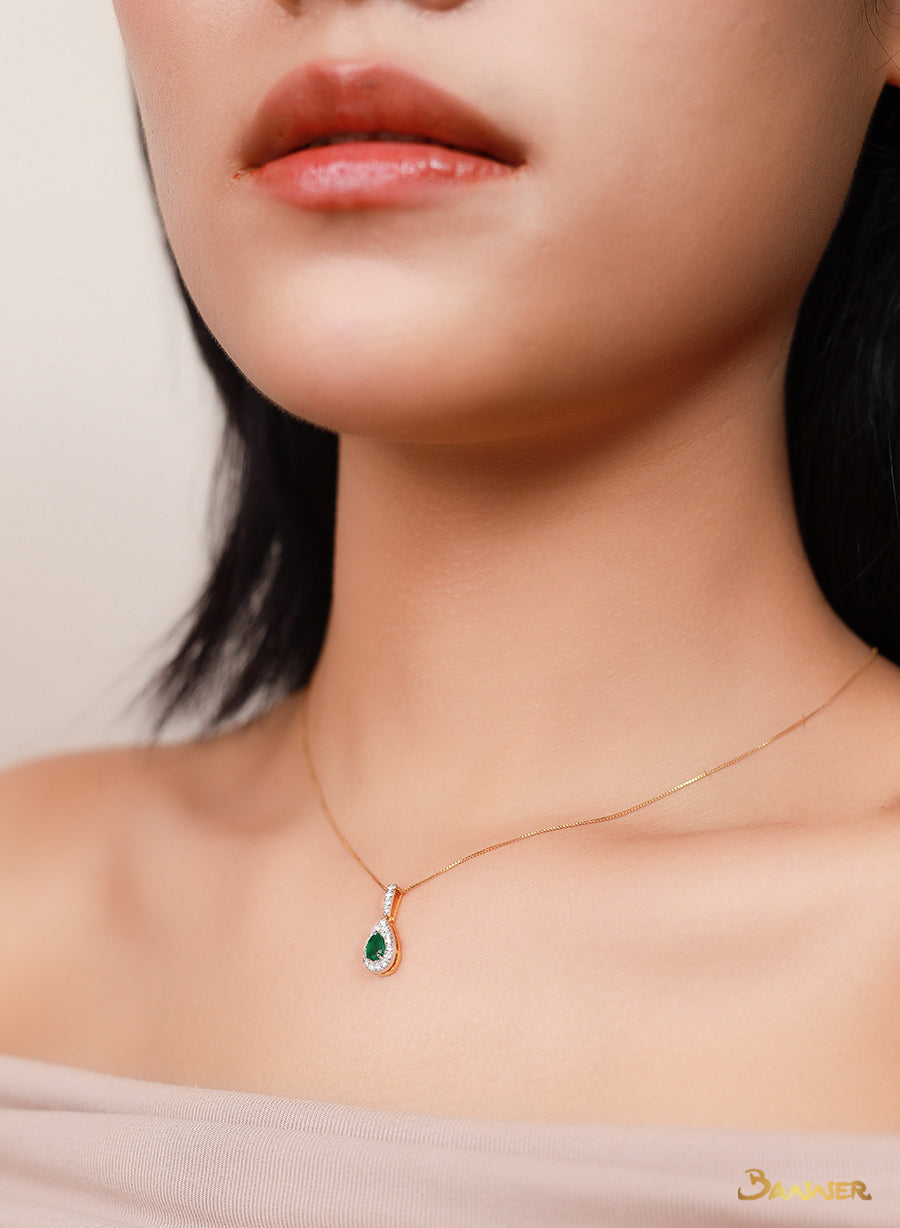 Emerald and Diamond Droplet Pendant