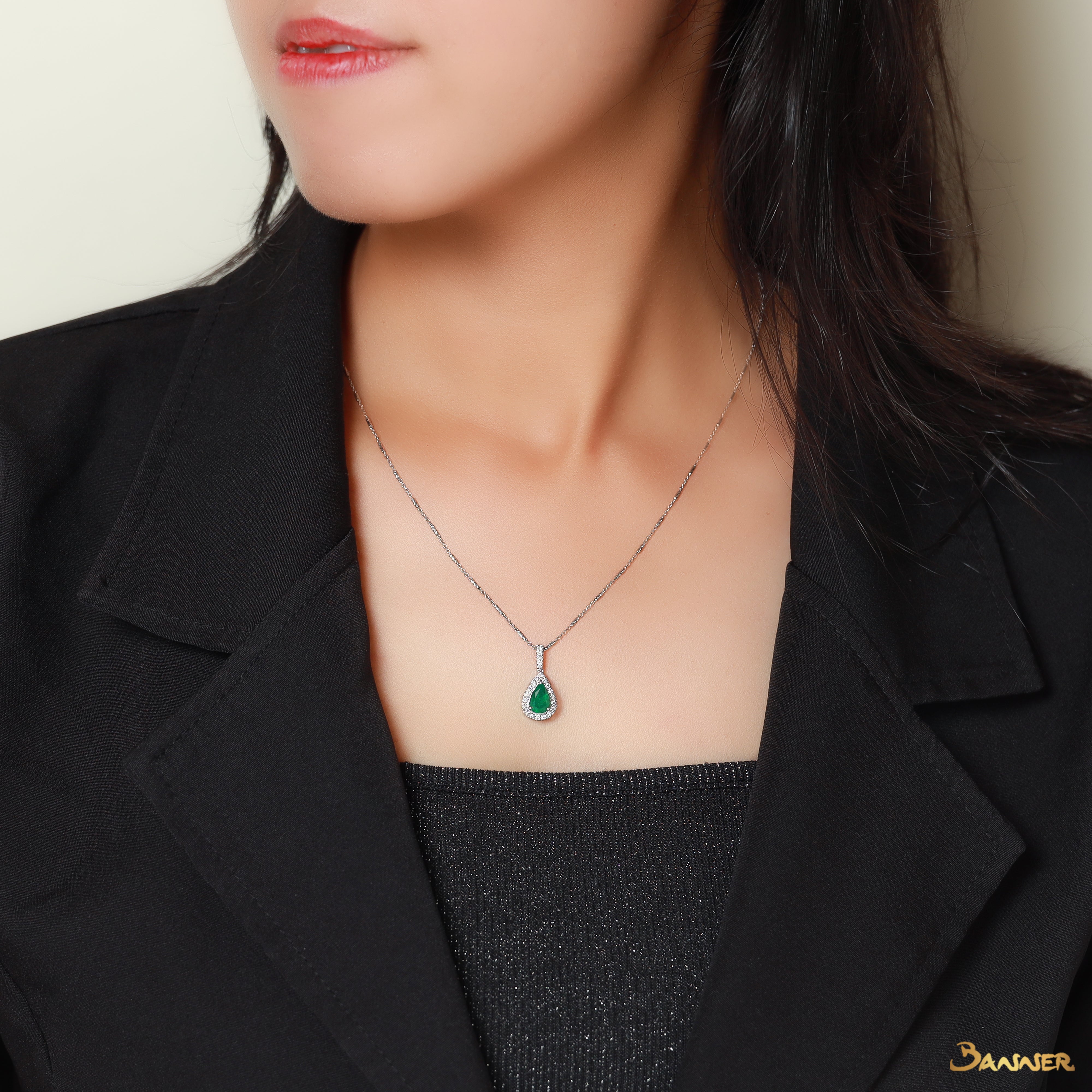 Emerald and Diamond Droplet Pendant