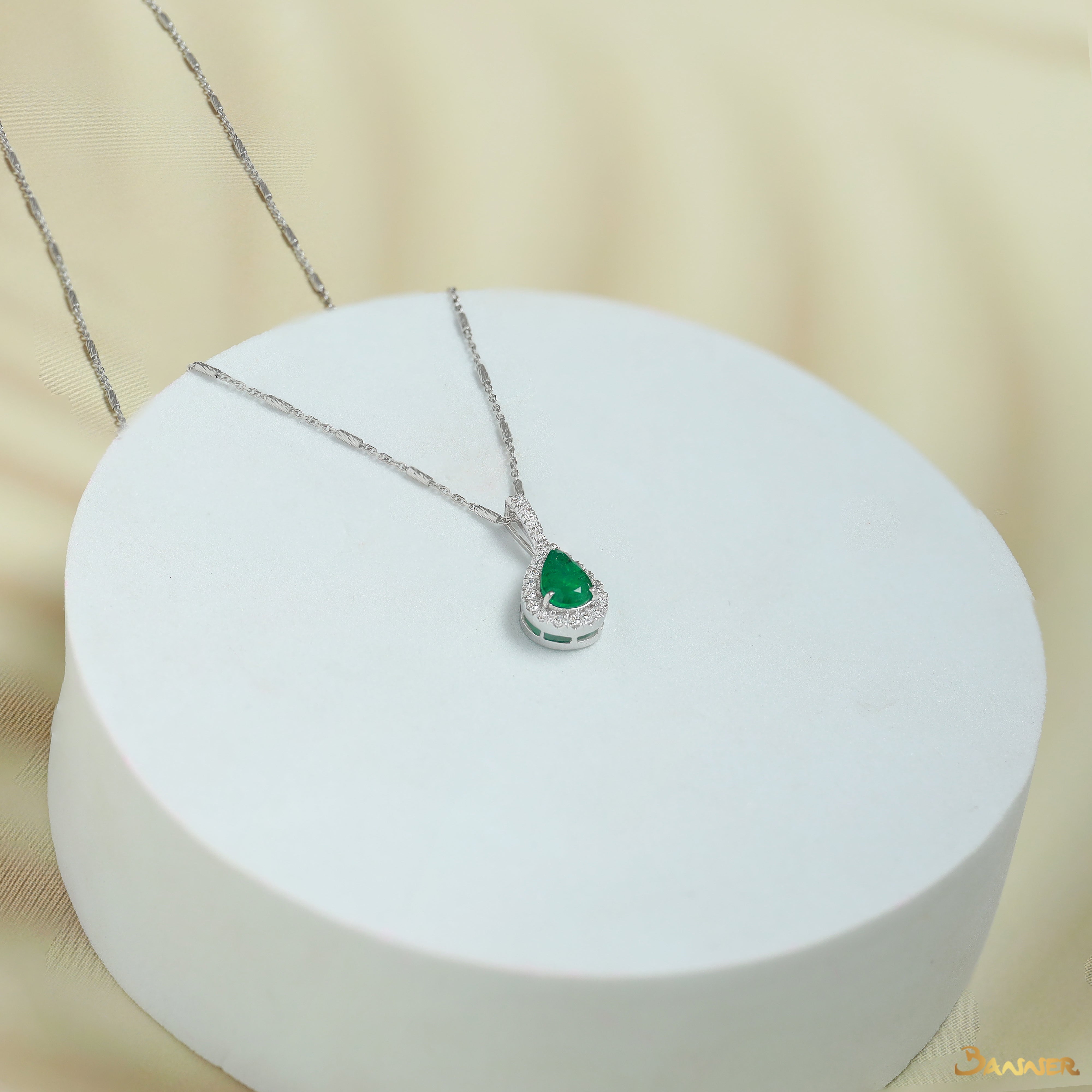 Emerald and Diamond Droplet Pendant