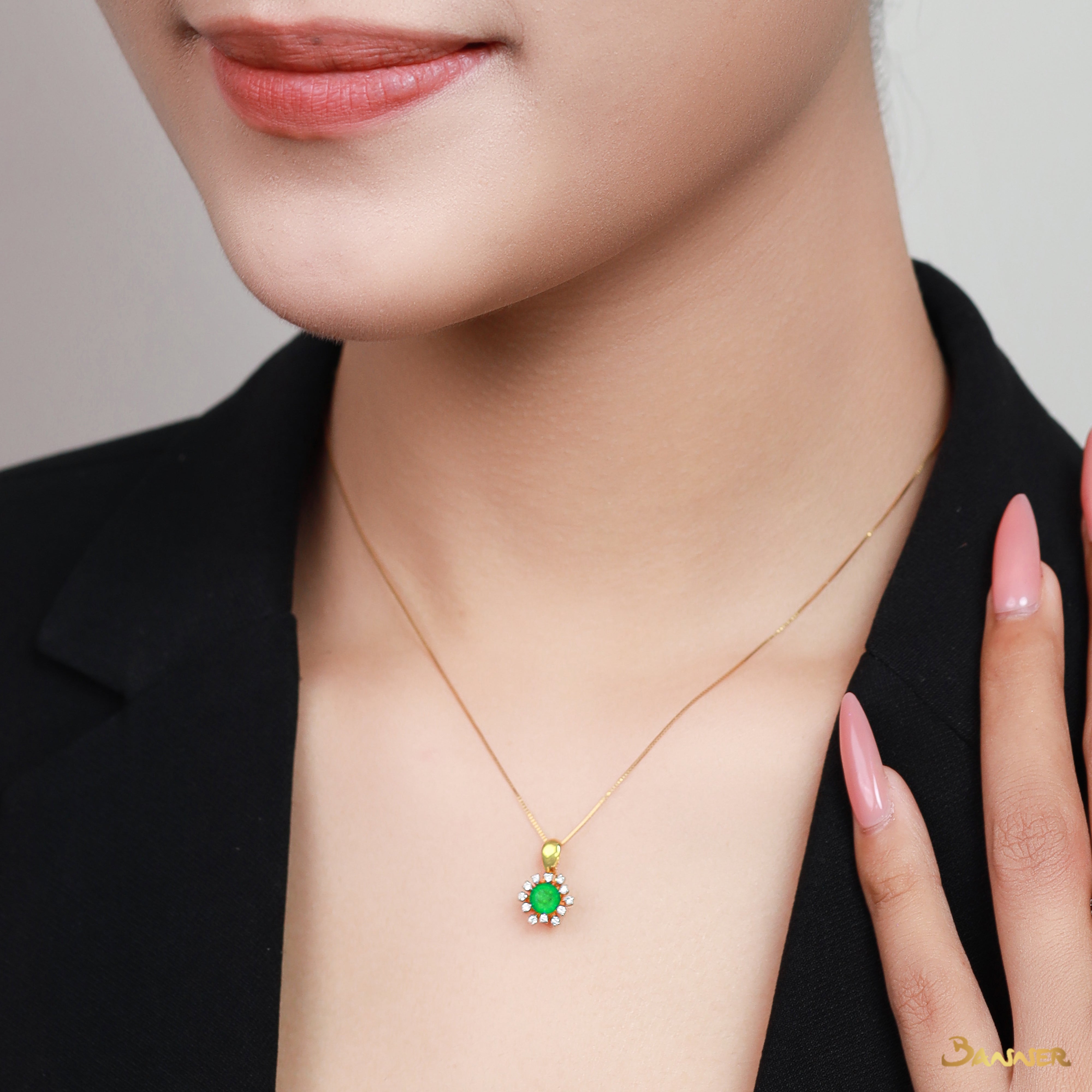 Emerald and Diamond Rose Pendant