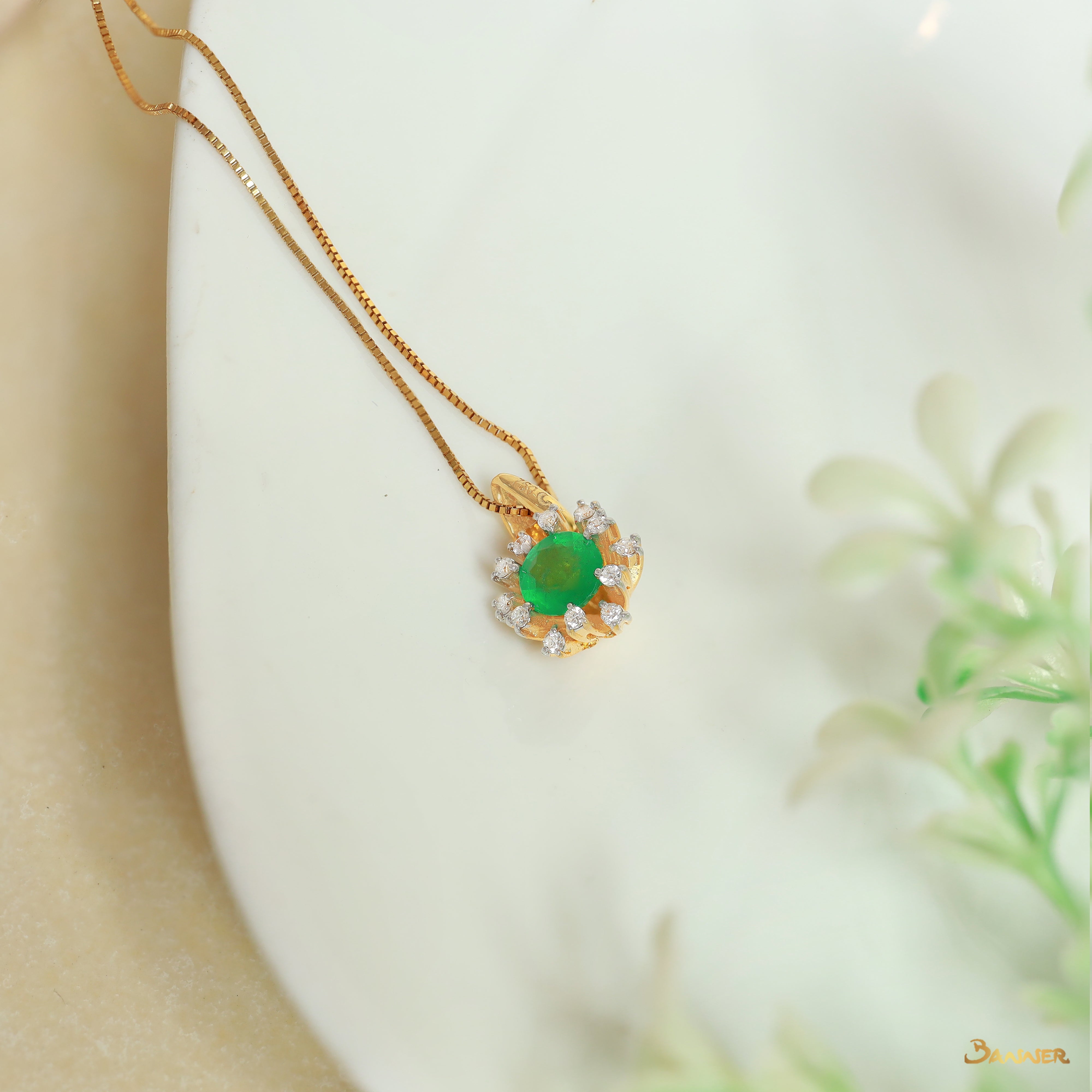 Emerald and Diamond Rose Pendant