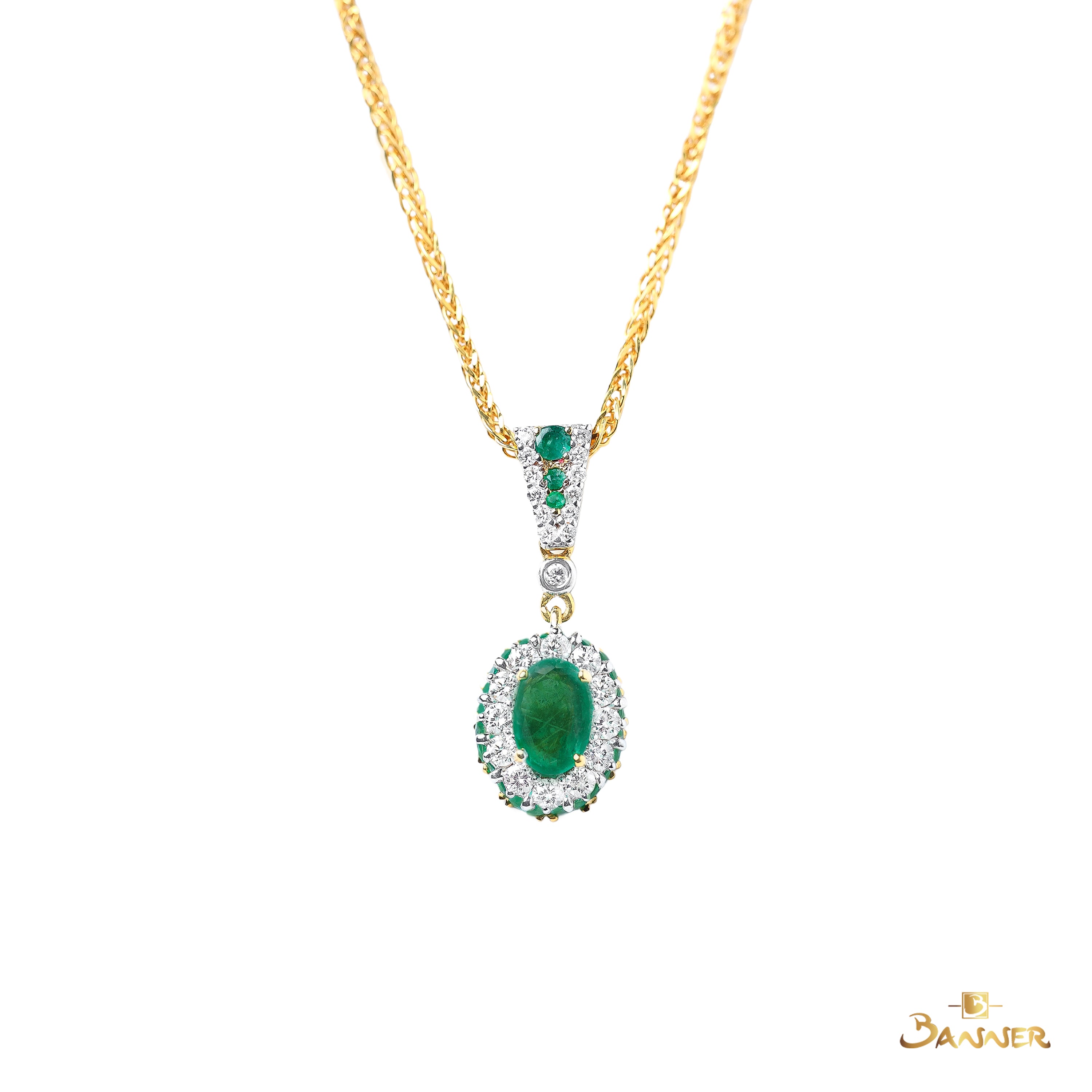 Emerald and Diamond Dahlia Pendant