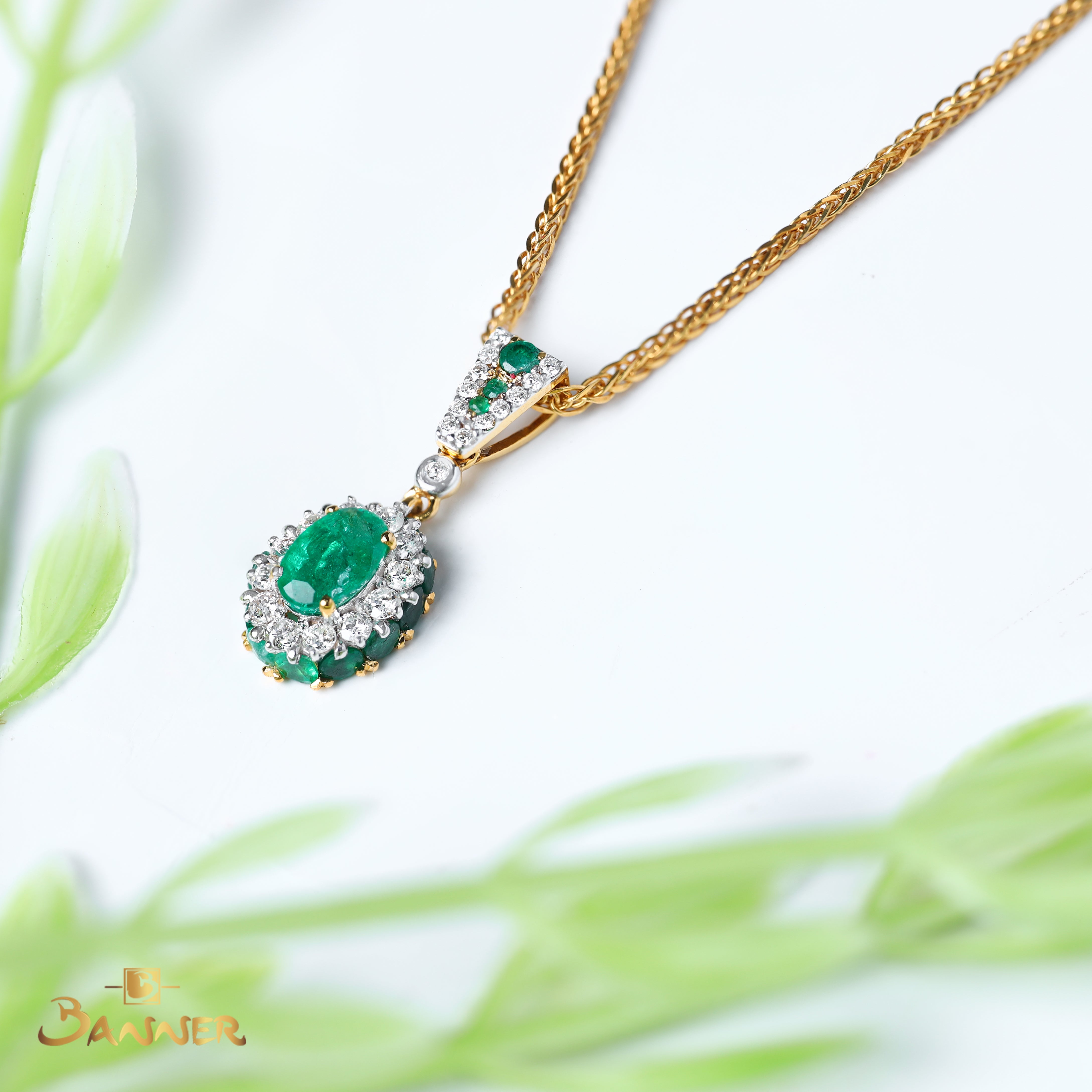 Emerald and Diamond Dahlia Pendant