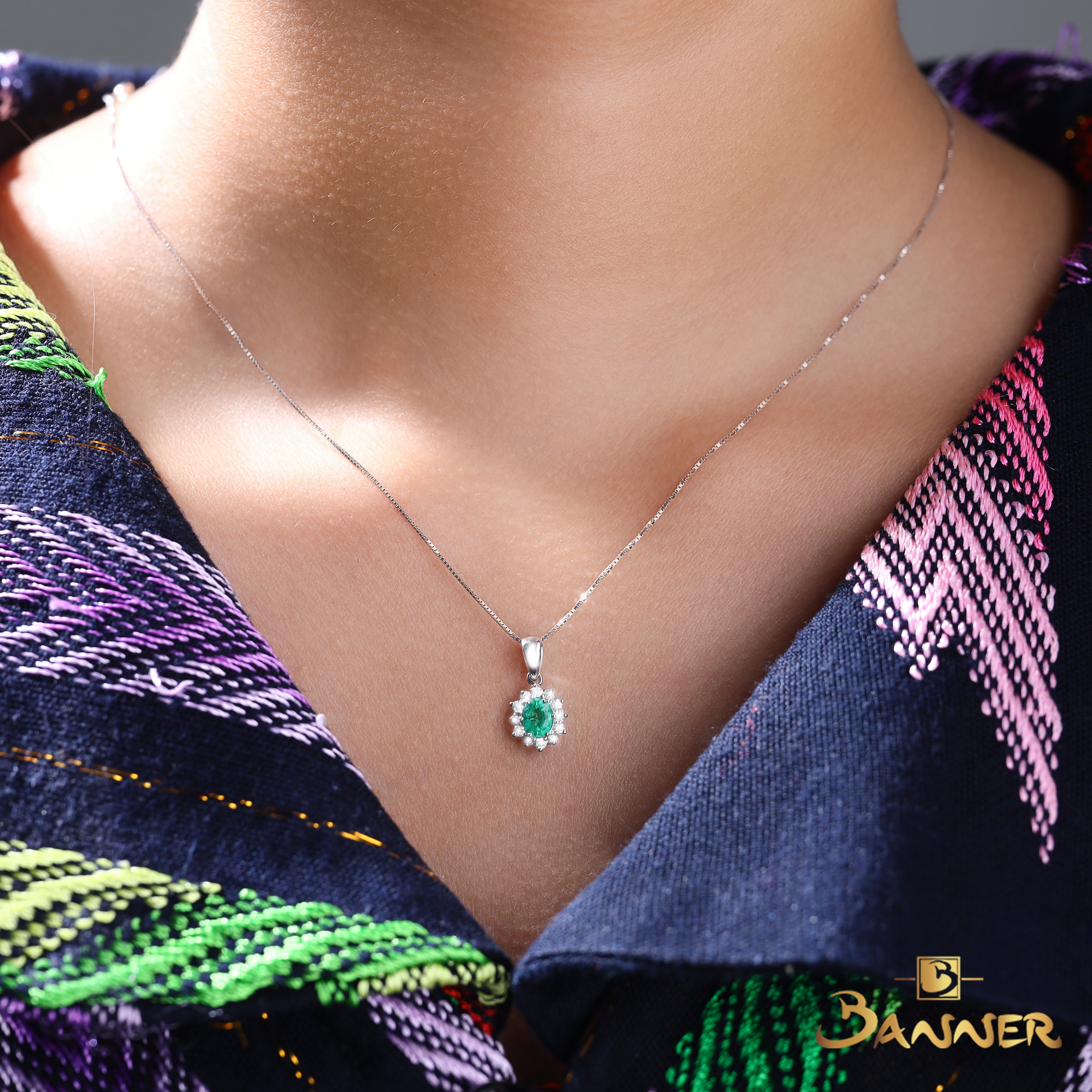 Emerald and Diamond Sunflower Pendant