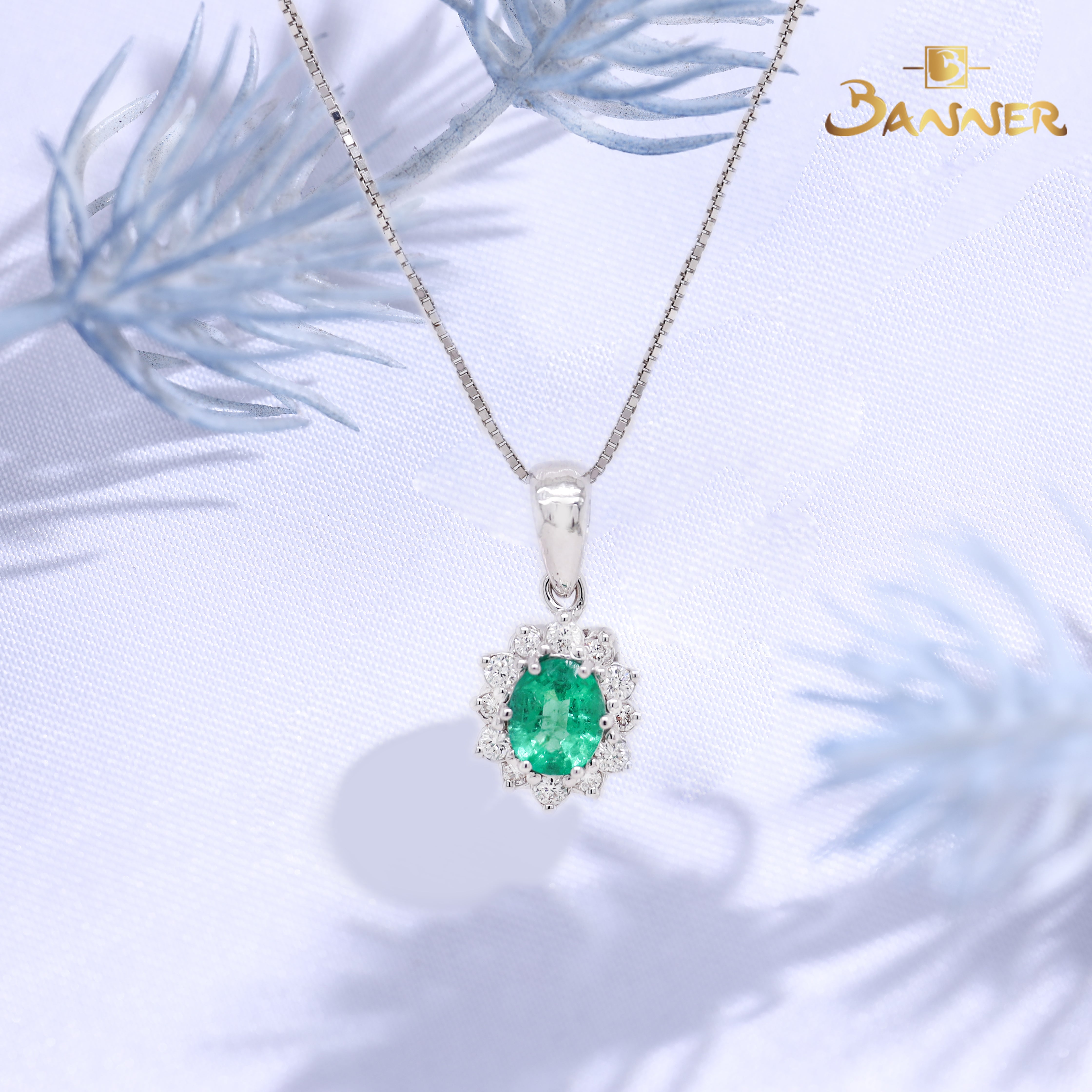 Emerald and Diamond Sunflower Pendant