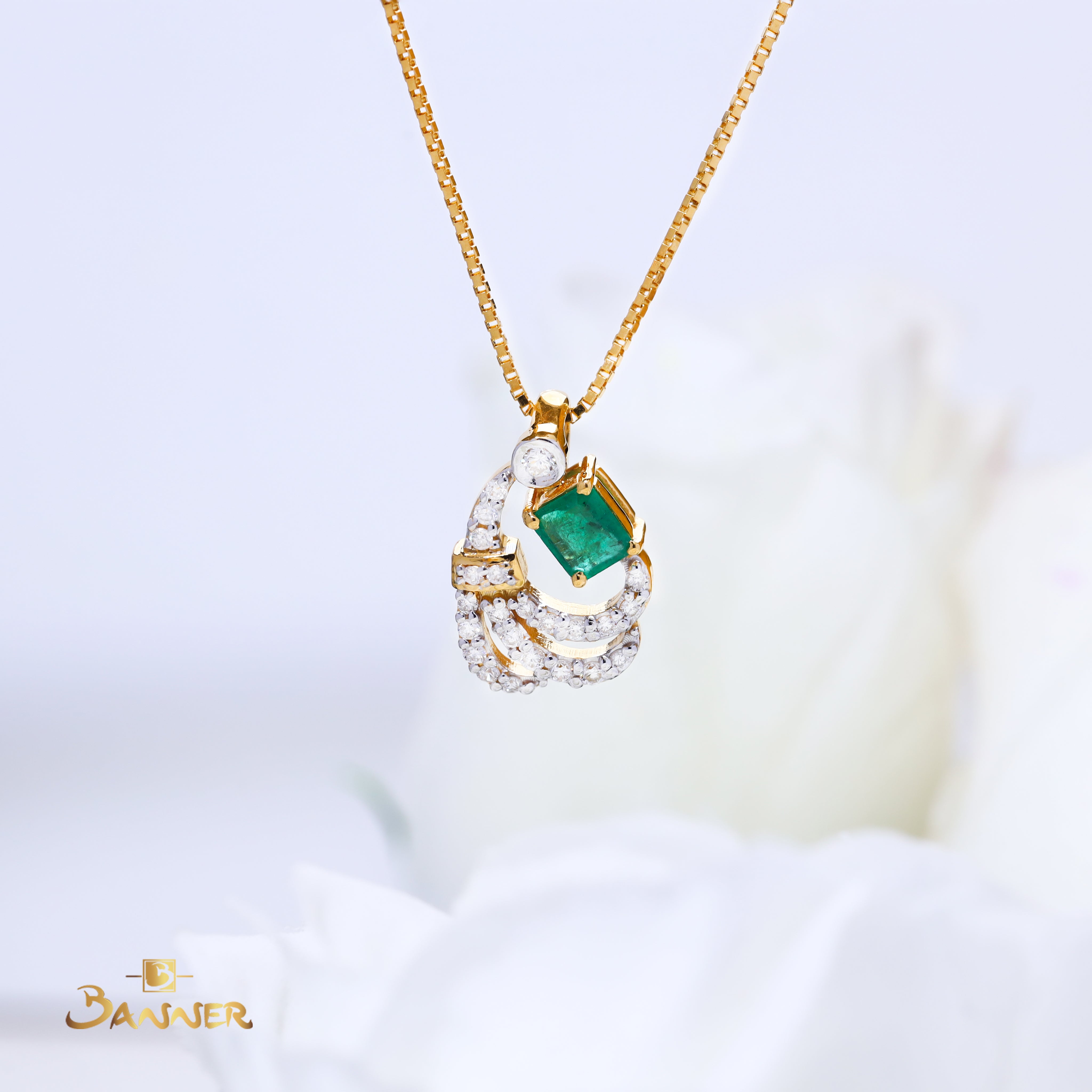 Emerald and Diamond Peacock Pendant
