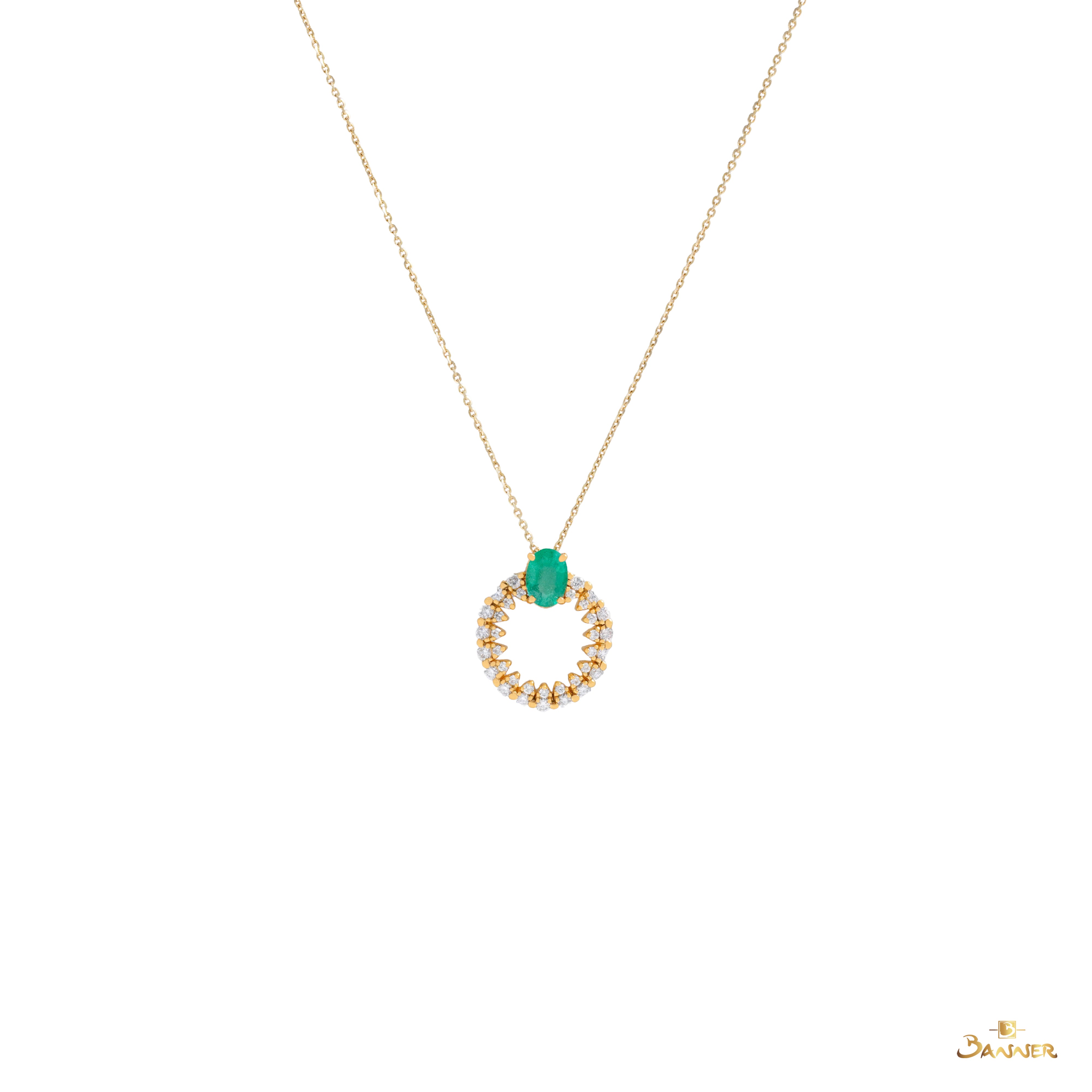 Emerald and Diamond Circle Pendant