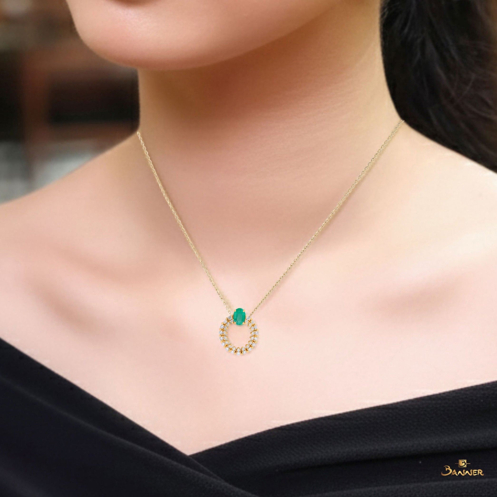 Emerald and Diamond Circle Pendant