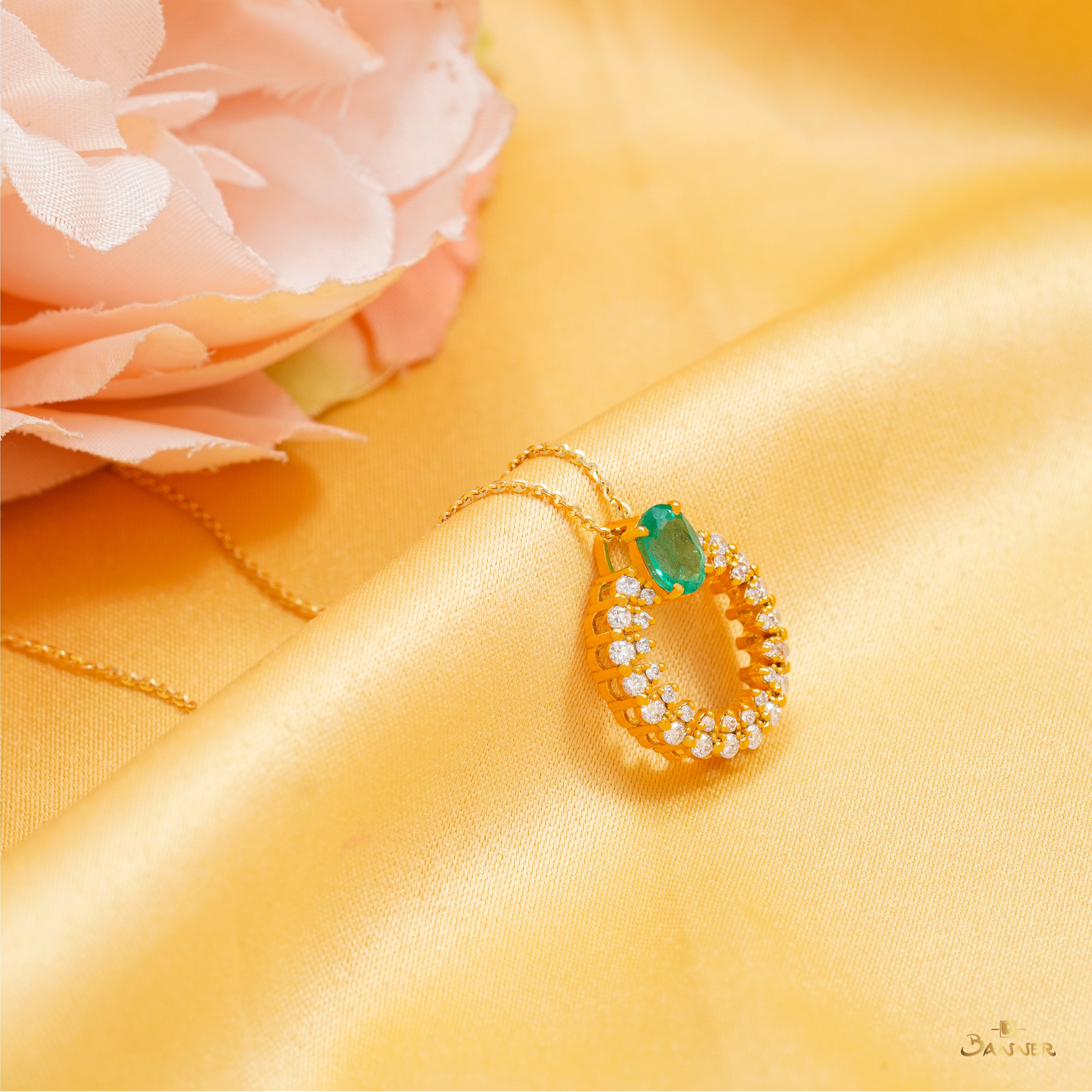 Emerald and Diamond Circle Pendant