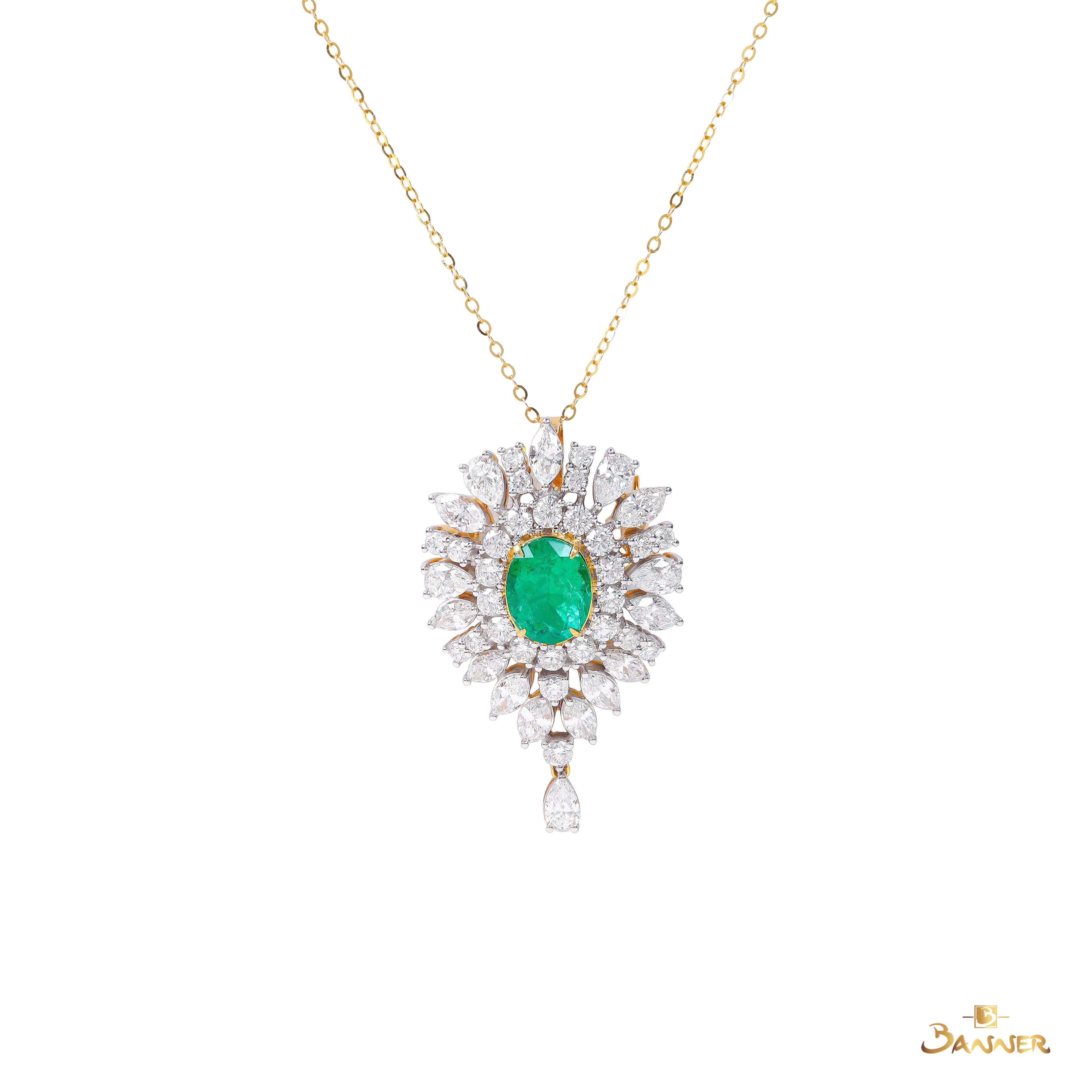 Columbian Emerald Oval and Diamond Pendant