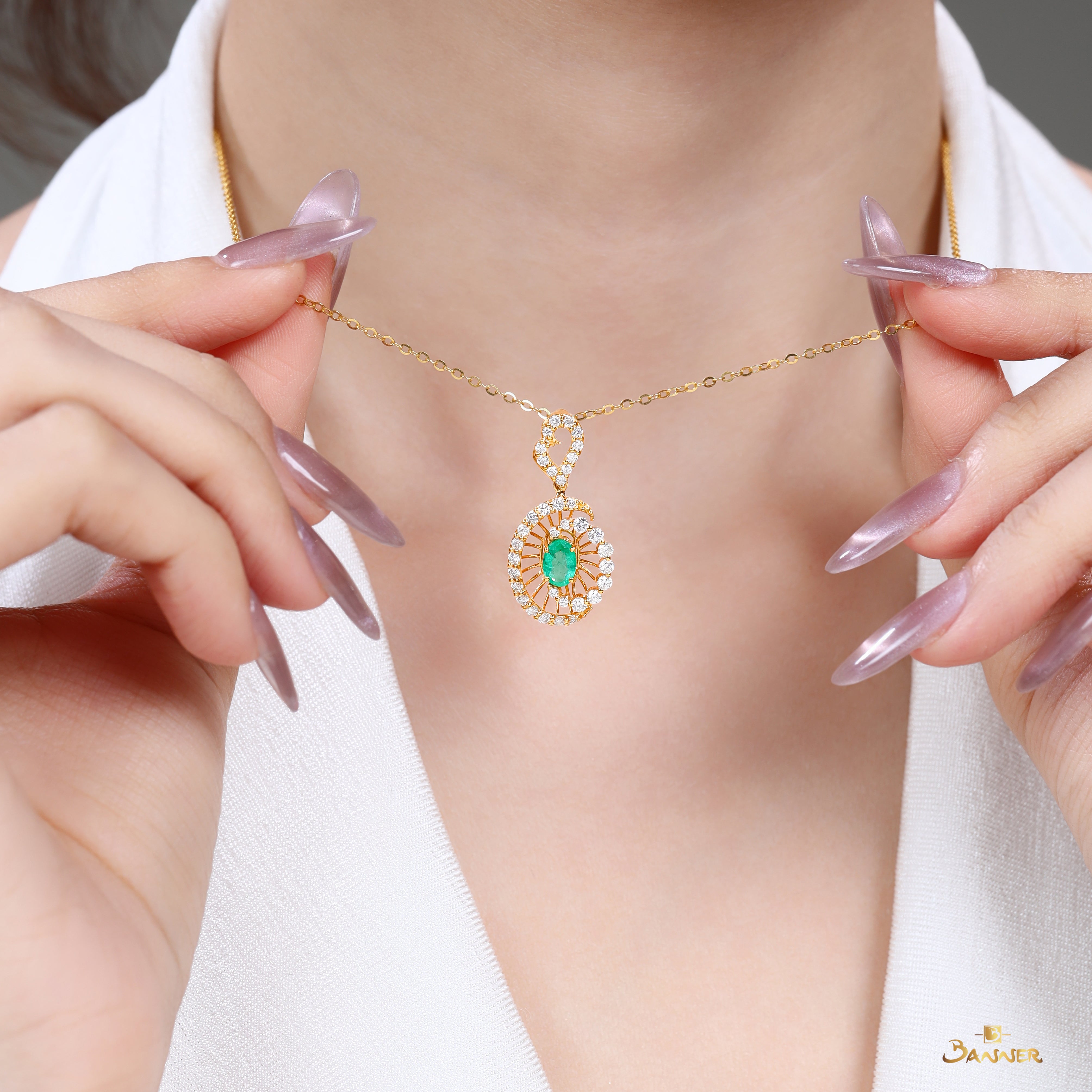 Emerald and Diamond Sunburst Pendant