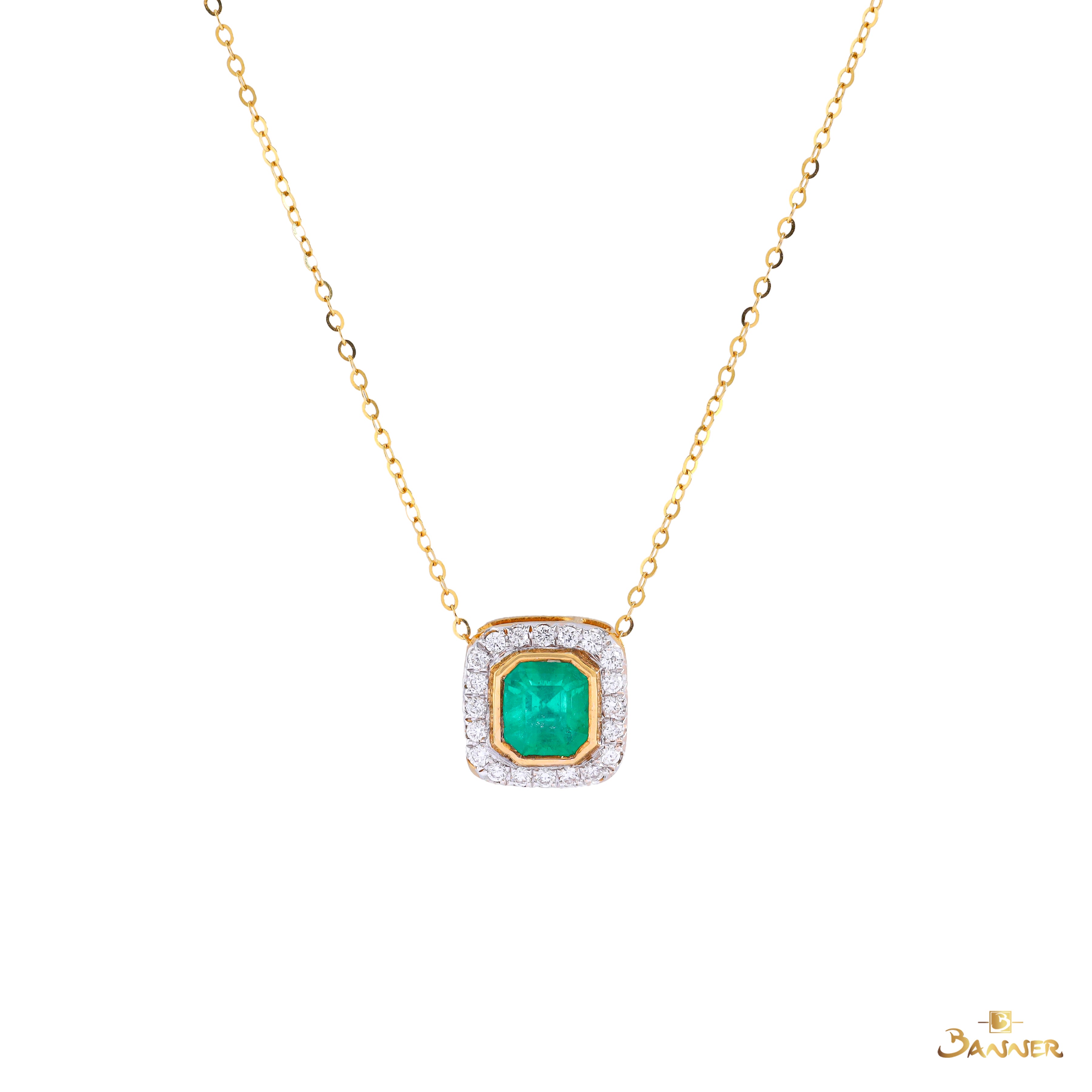 Columbia Emerald and Diamond Halo Pendant