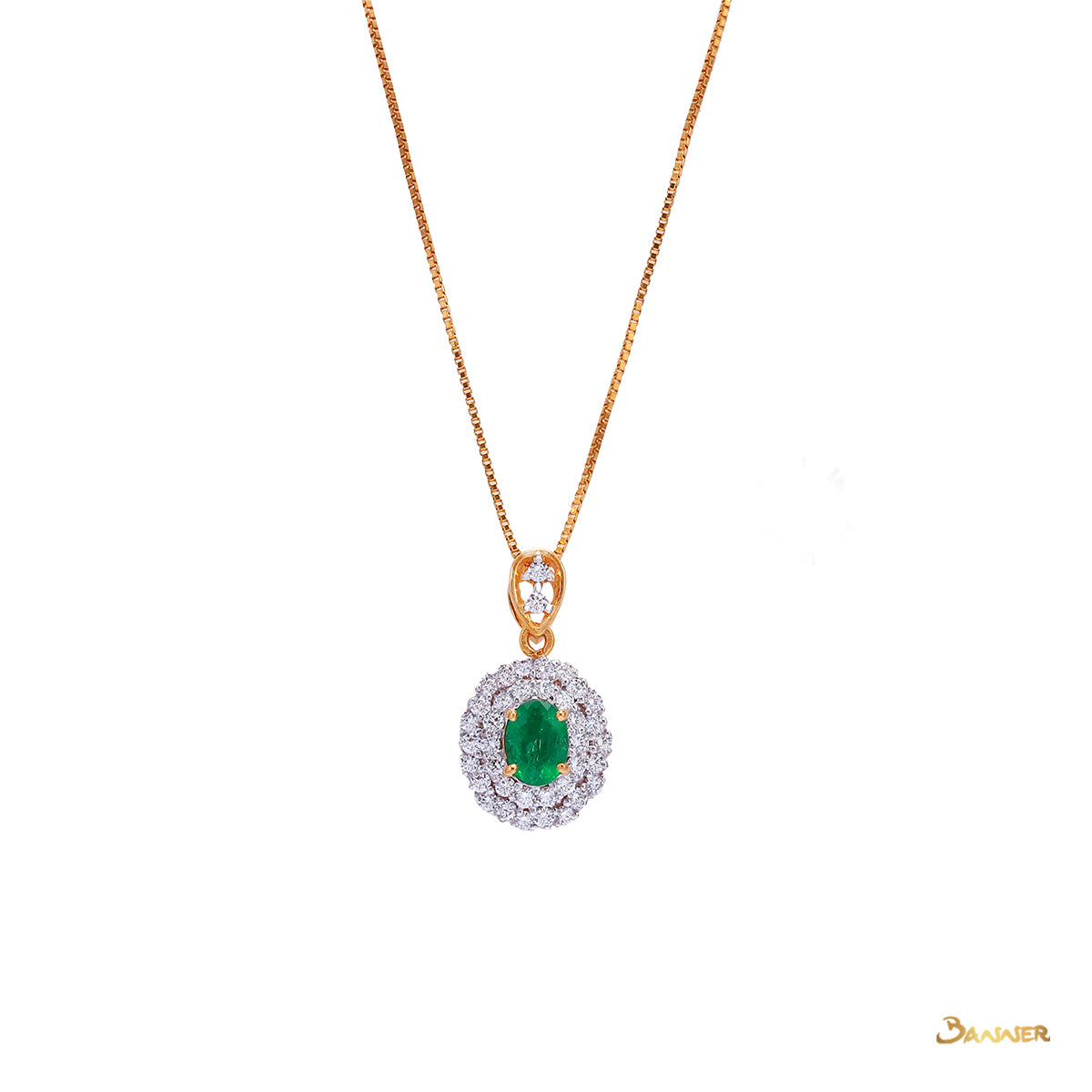 Zambian Emerald and Diamond Halo Pendant