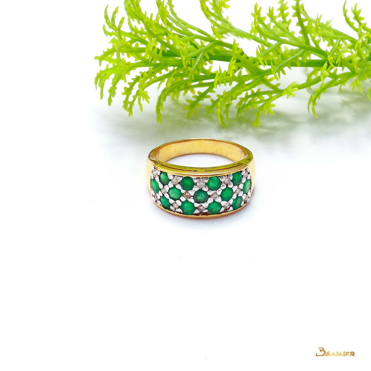 Emerald and Diamond Checkered Ring