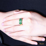 Emerald and Diamond Checkered Ring