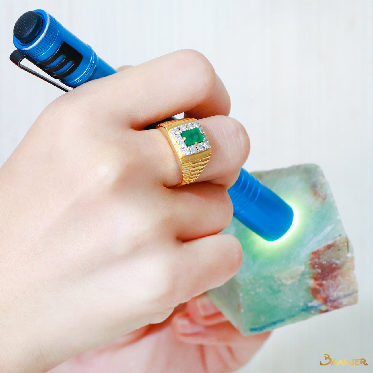 Emerald and Diamond Men Ring