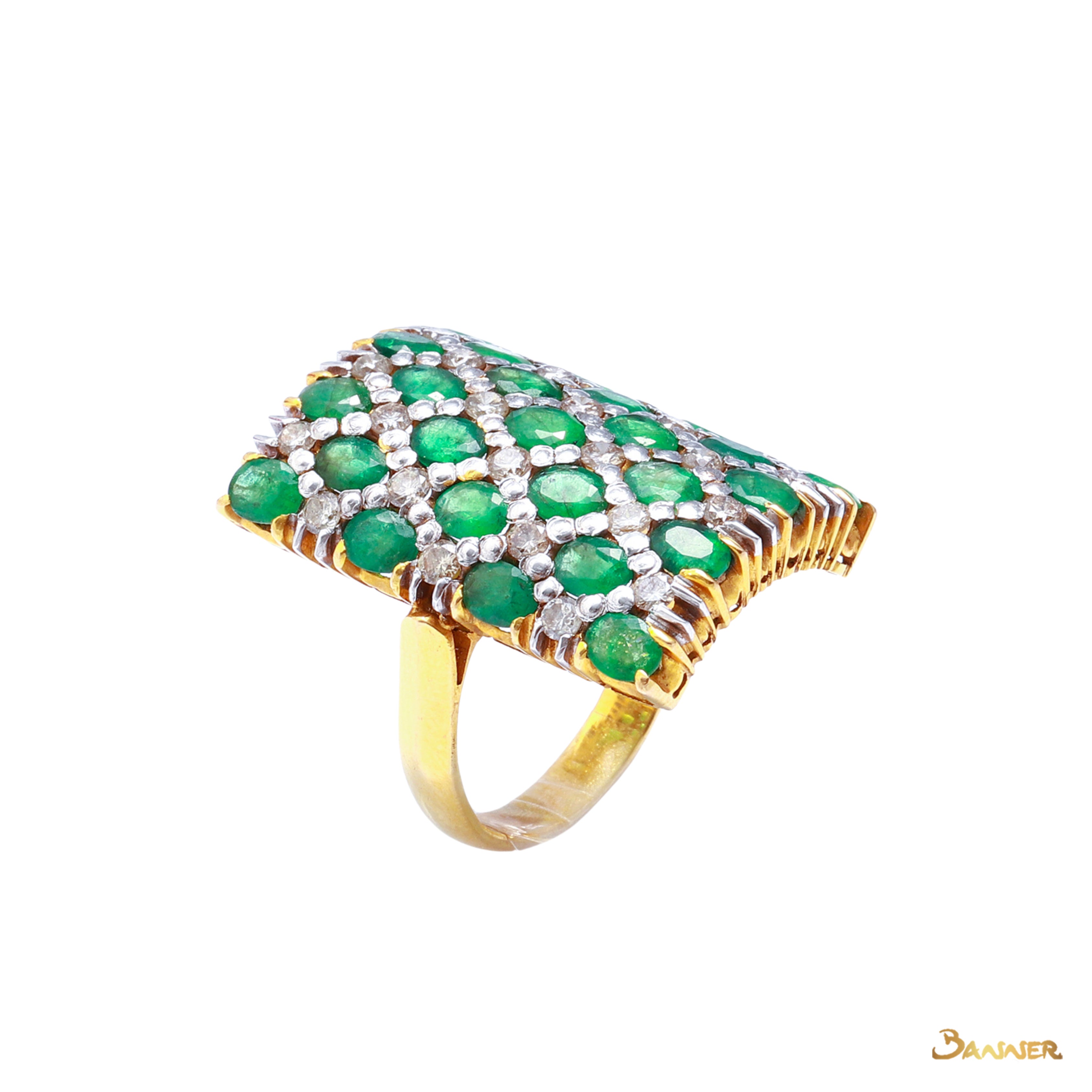 Emerald and Diamond Checkered Ring