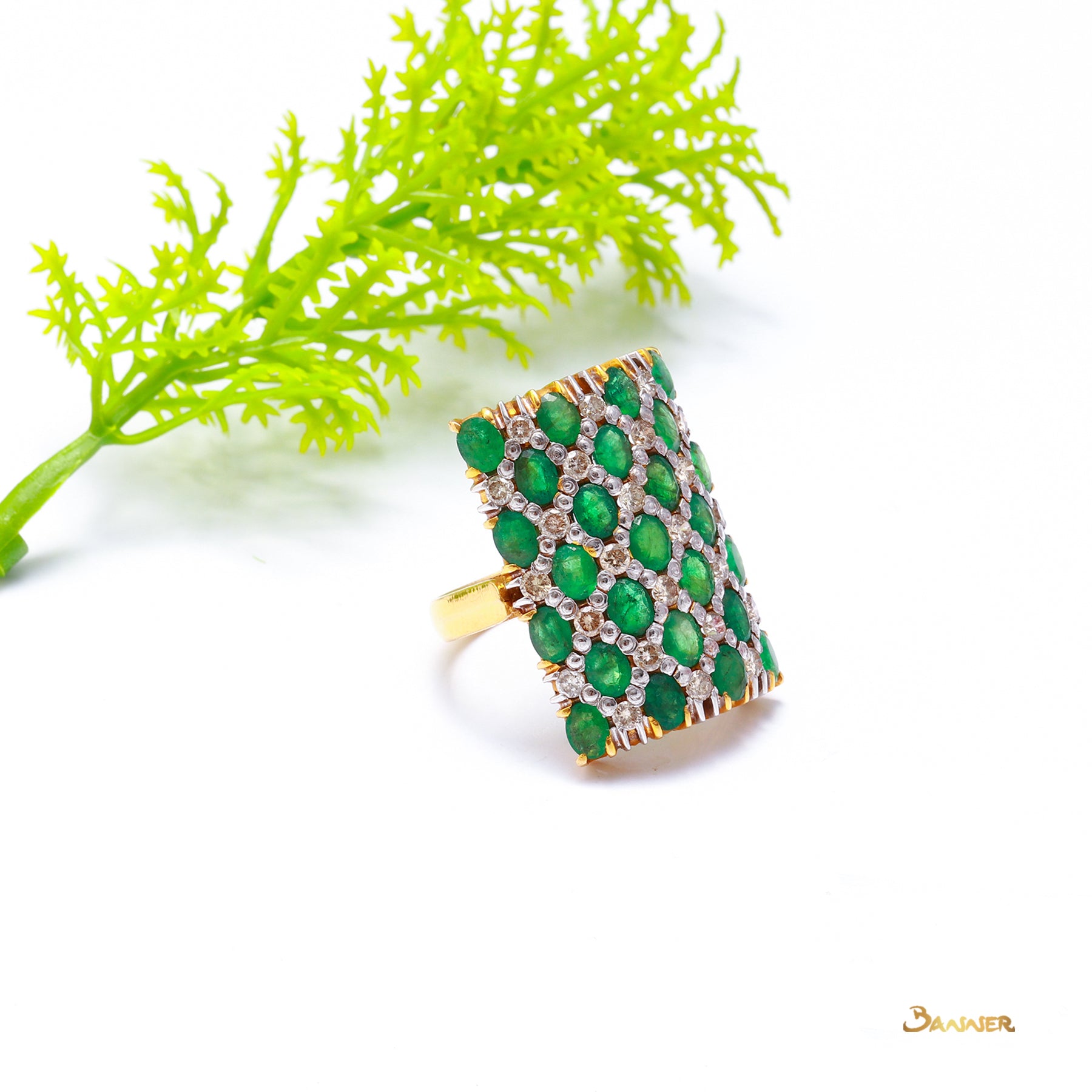 Emerald and Diamond Checkered Ring