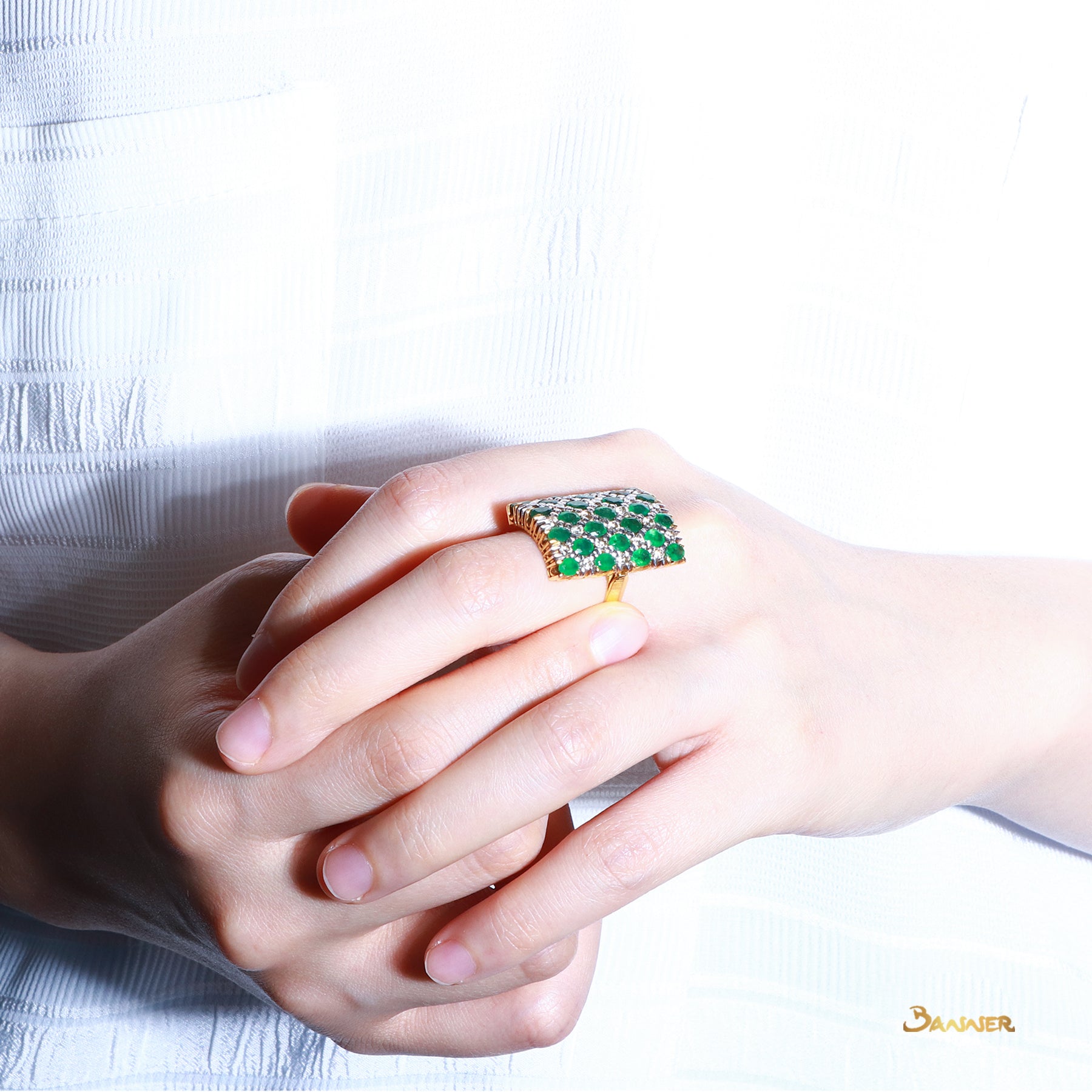 Emerald and Diamond Checkered Ring