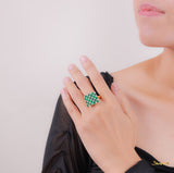 Emerald and Diamond Checkered Ring