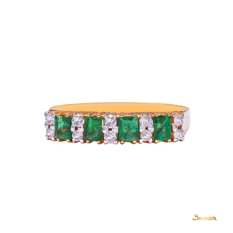 Emerald and Diamond Channel Ring