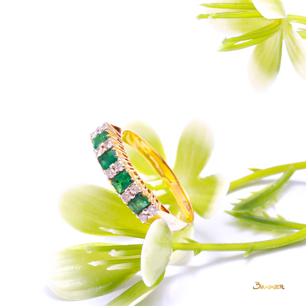 Emerald and Diamond Channel Ring
