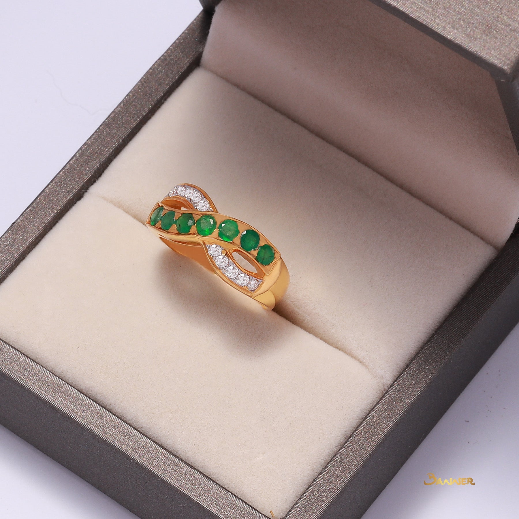 Emerald and Diamond Infinity Ring