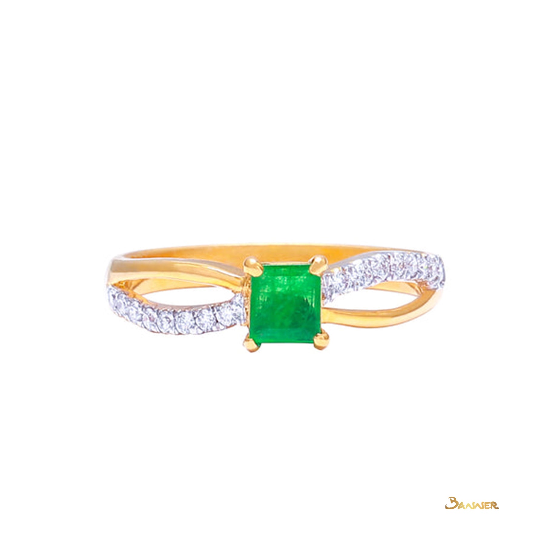 Emerald and Diamond Infinity Ring