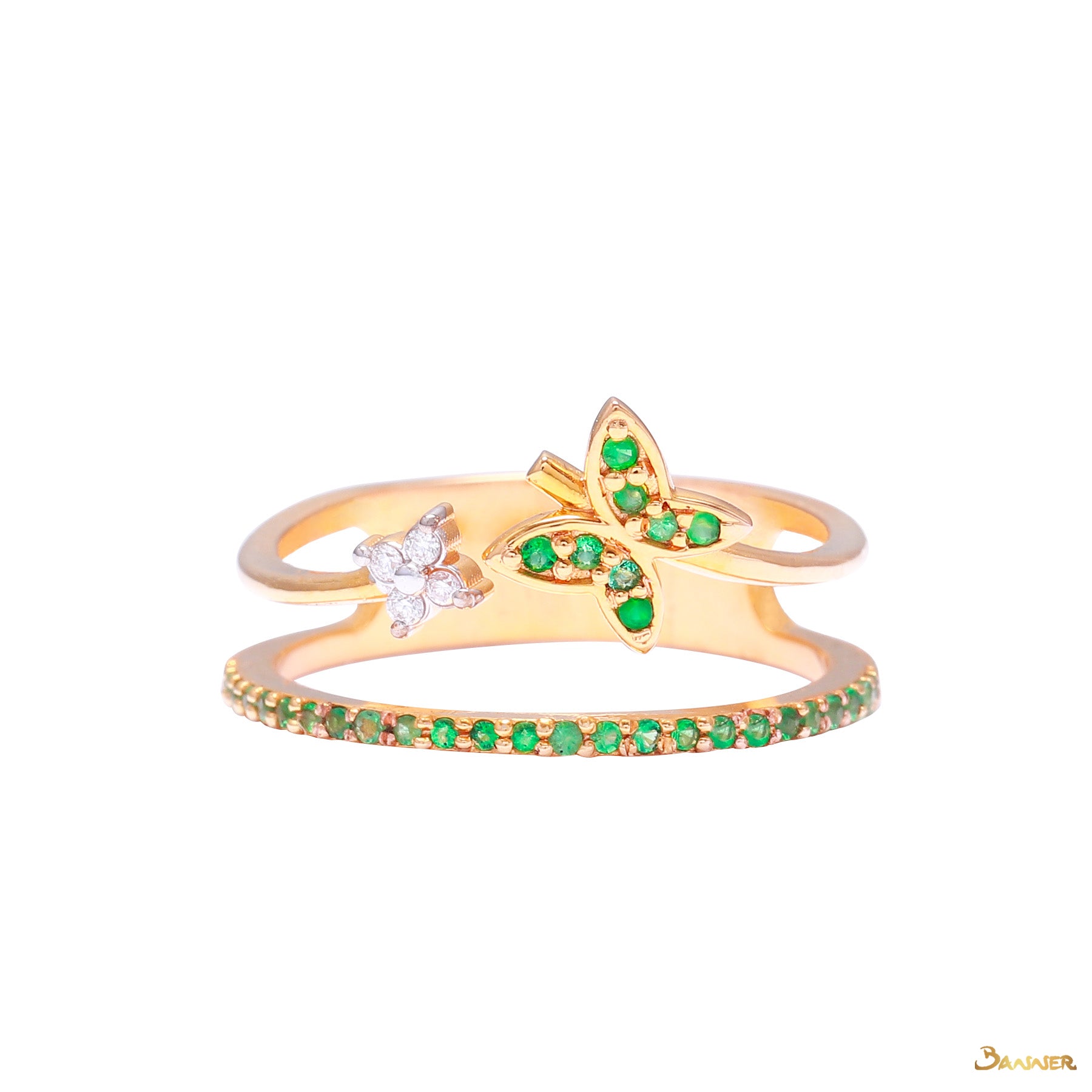 Emerald and Diamond Butterfly Ring