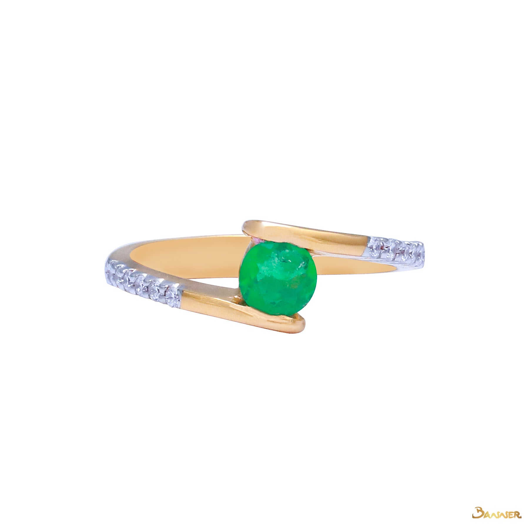 Emerald and Diamond Bypass Ring