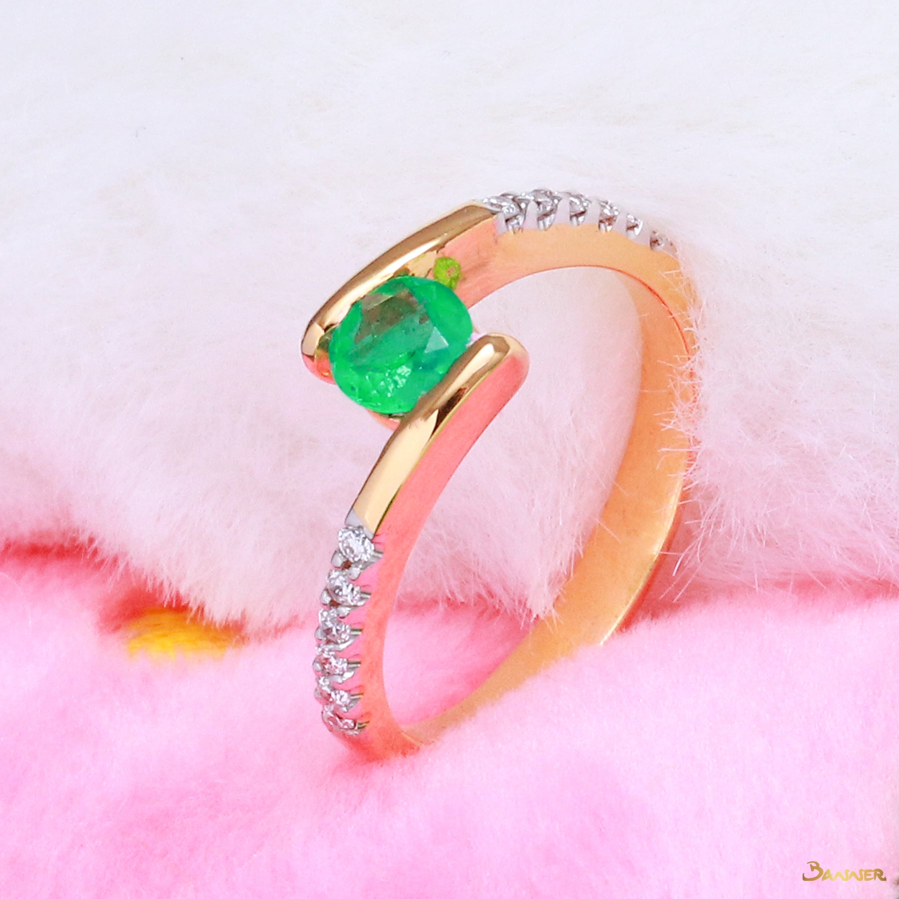 Emerald and Diamond Bypass Ring