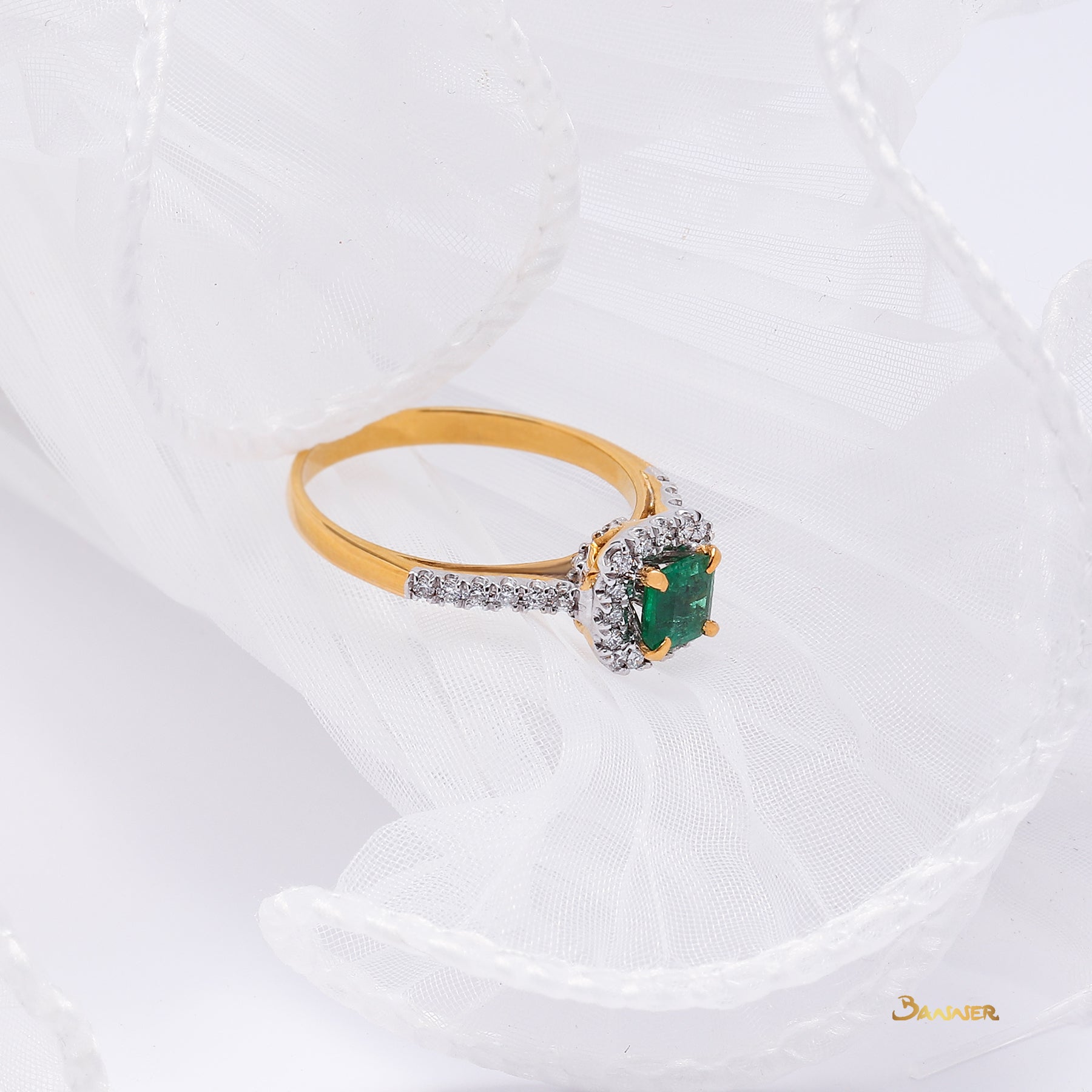 Emerald and Diamond Halo Ring