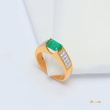 Emerald and Diamond 2 Rows Men's Ring