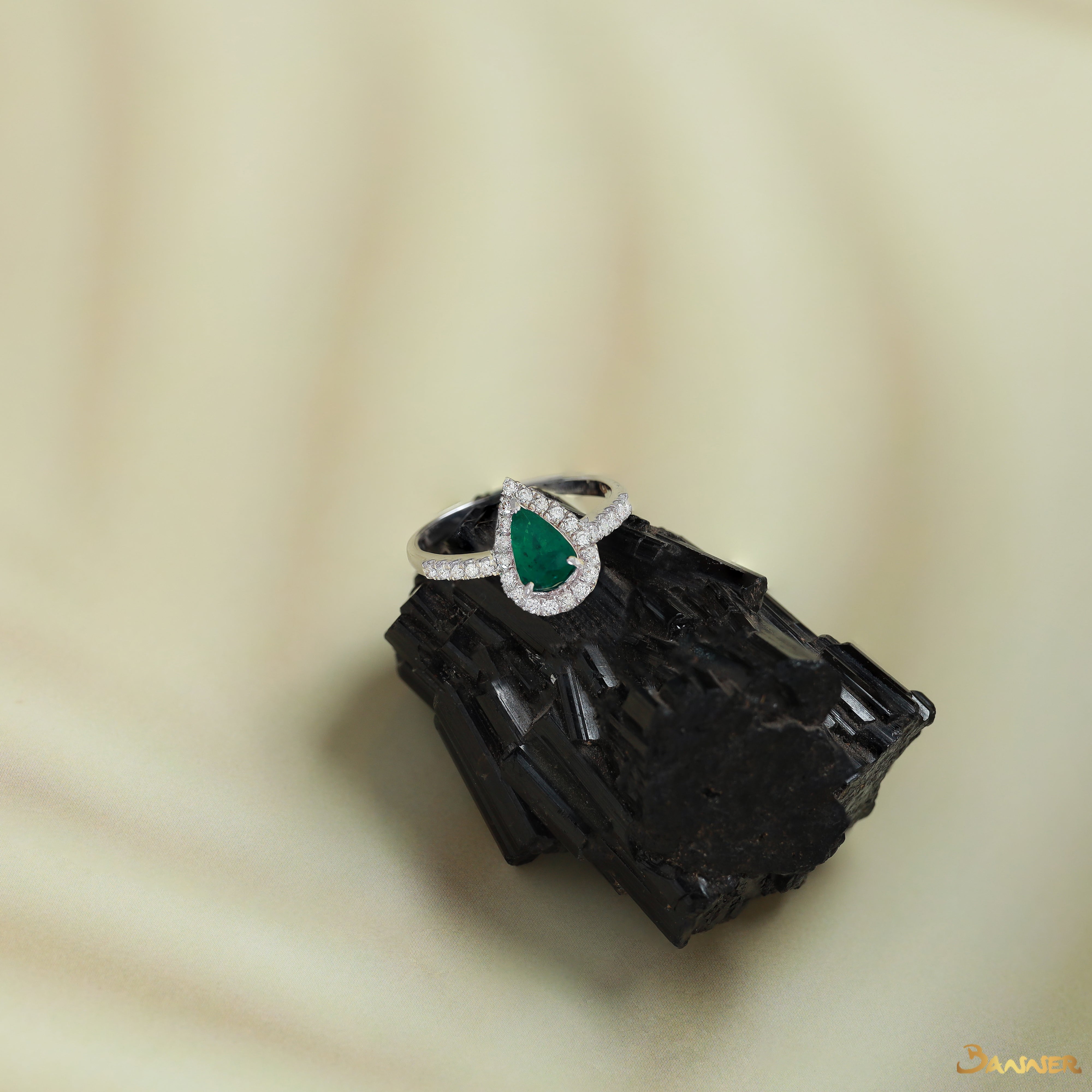 Emerald and Diamond Droplet Ring