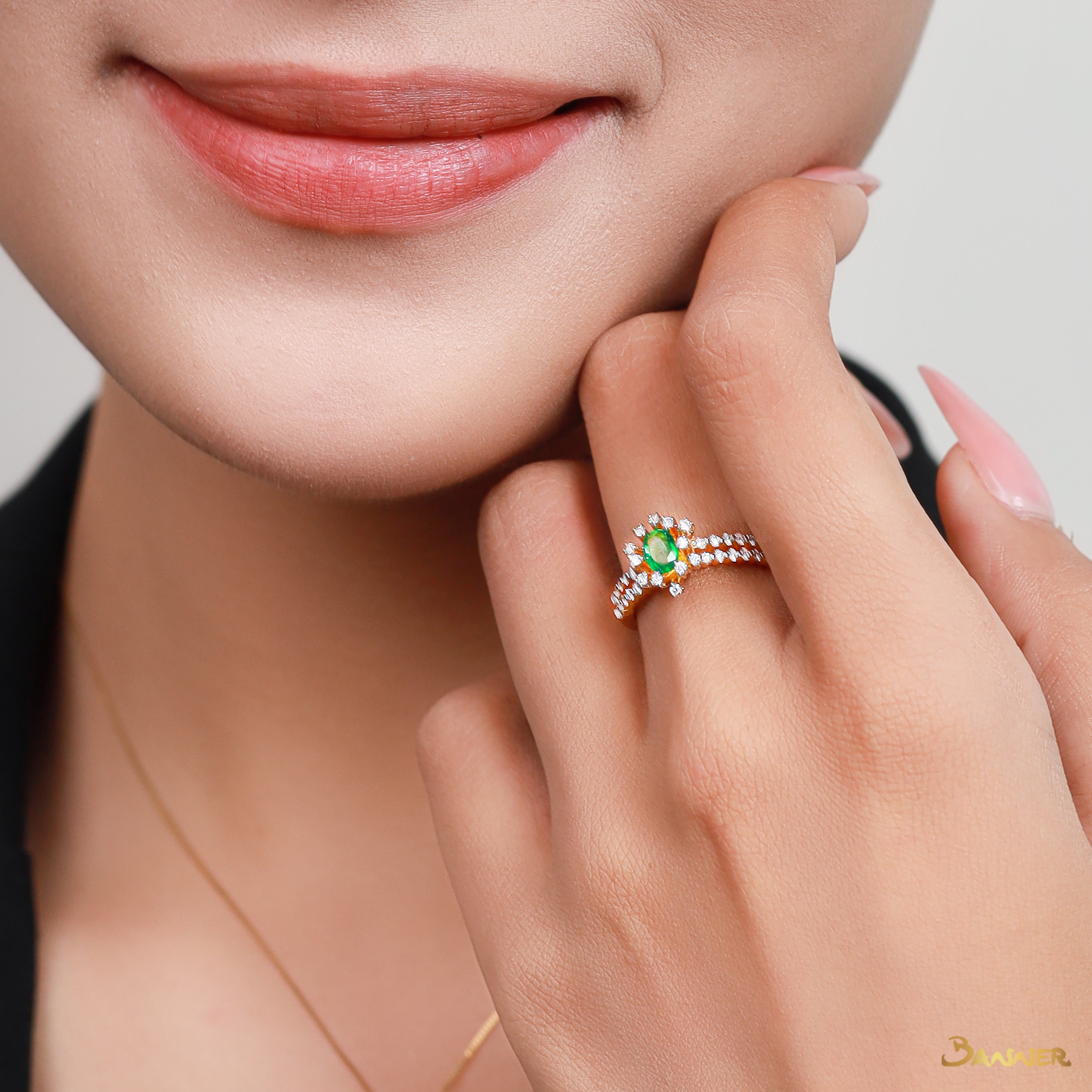 Emerald and Diamond Rose Ring