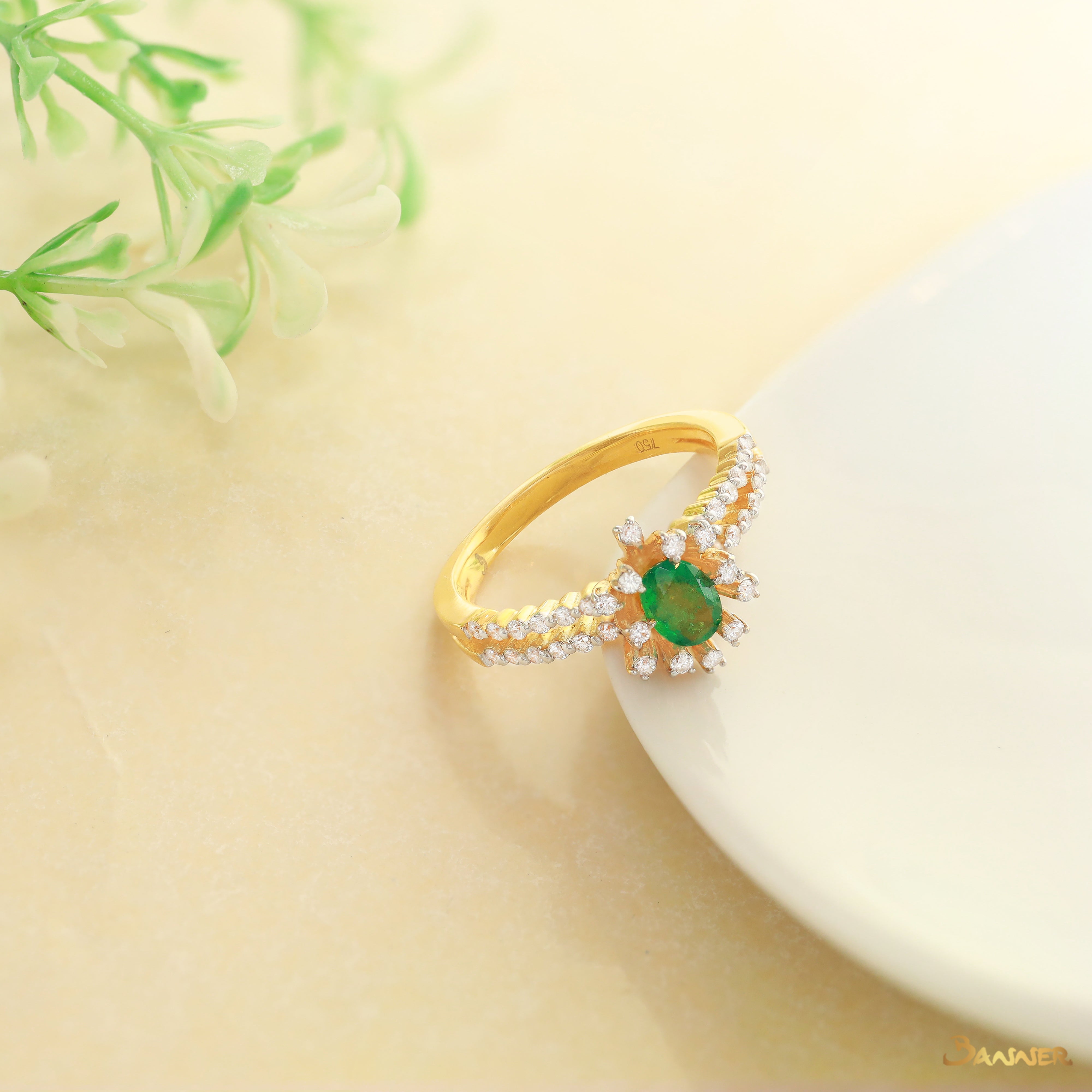 Emerald and Diamond Rose Ring