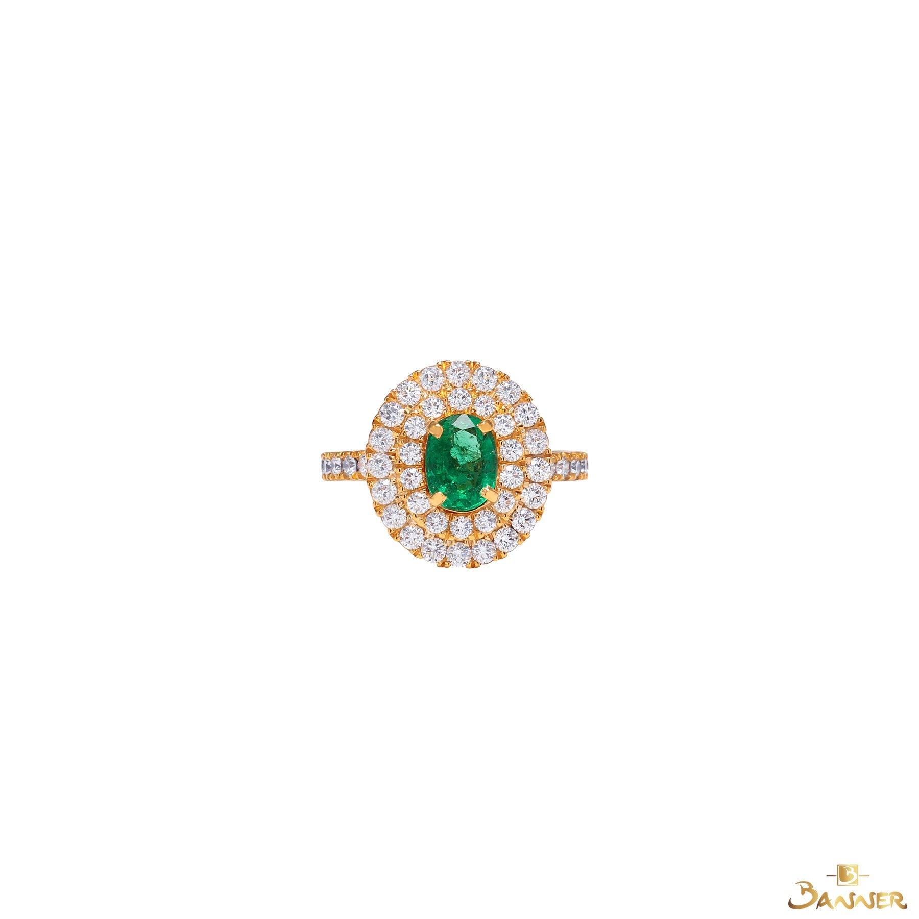 Columbian Emerald and Diamond Double Halo Ring