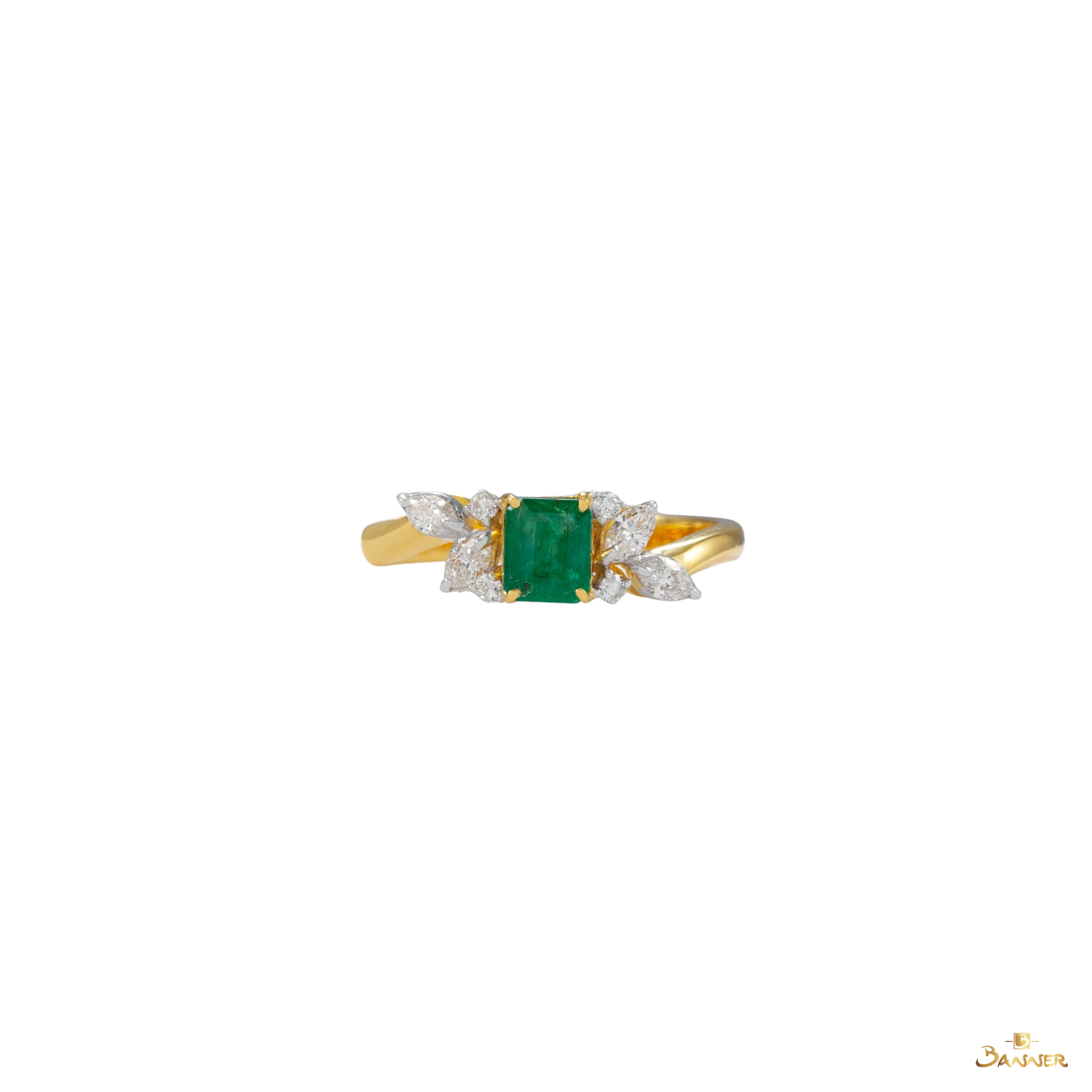 Emerald and Diamond Cluster Ring