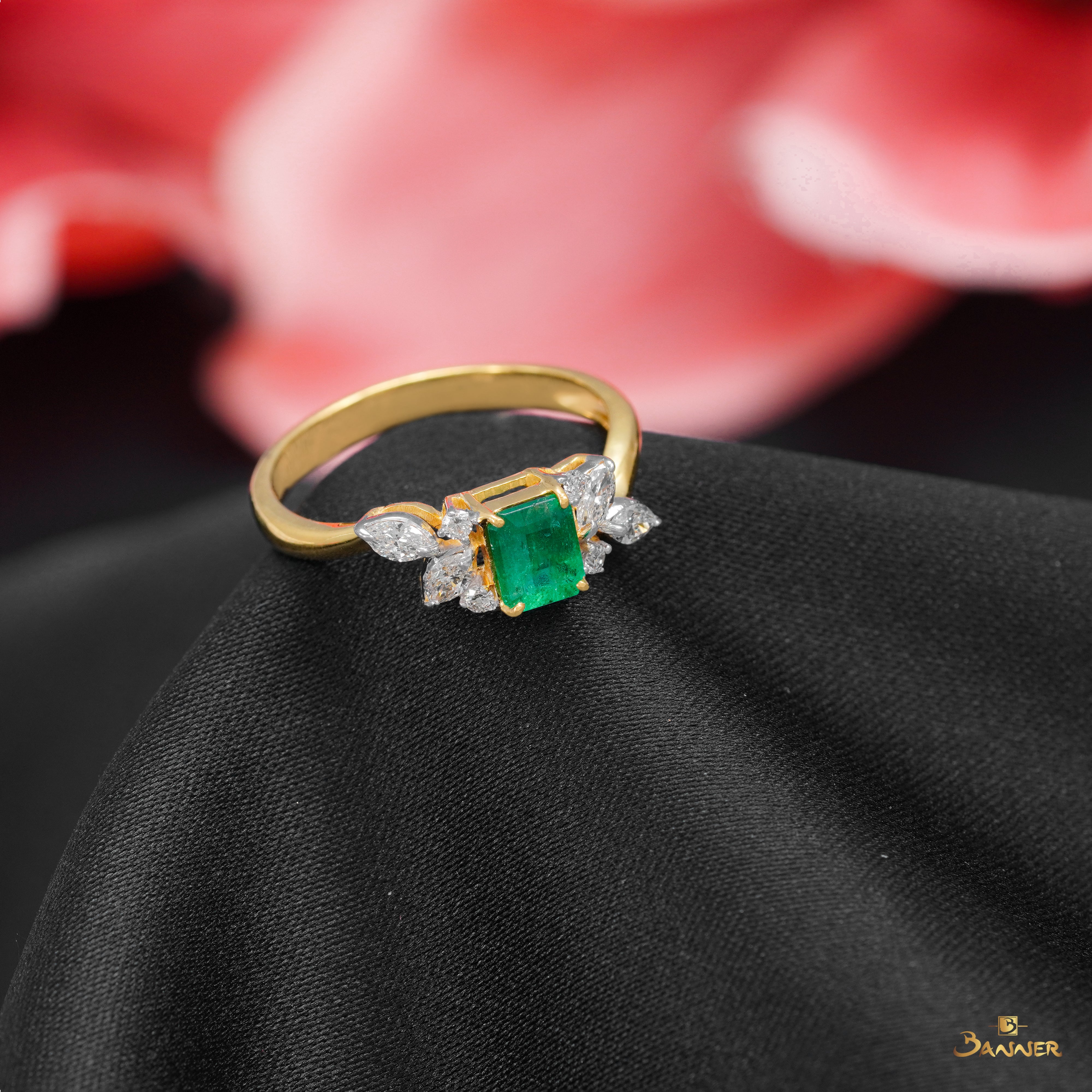 Emerald and Diamond Cluster Ring