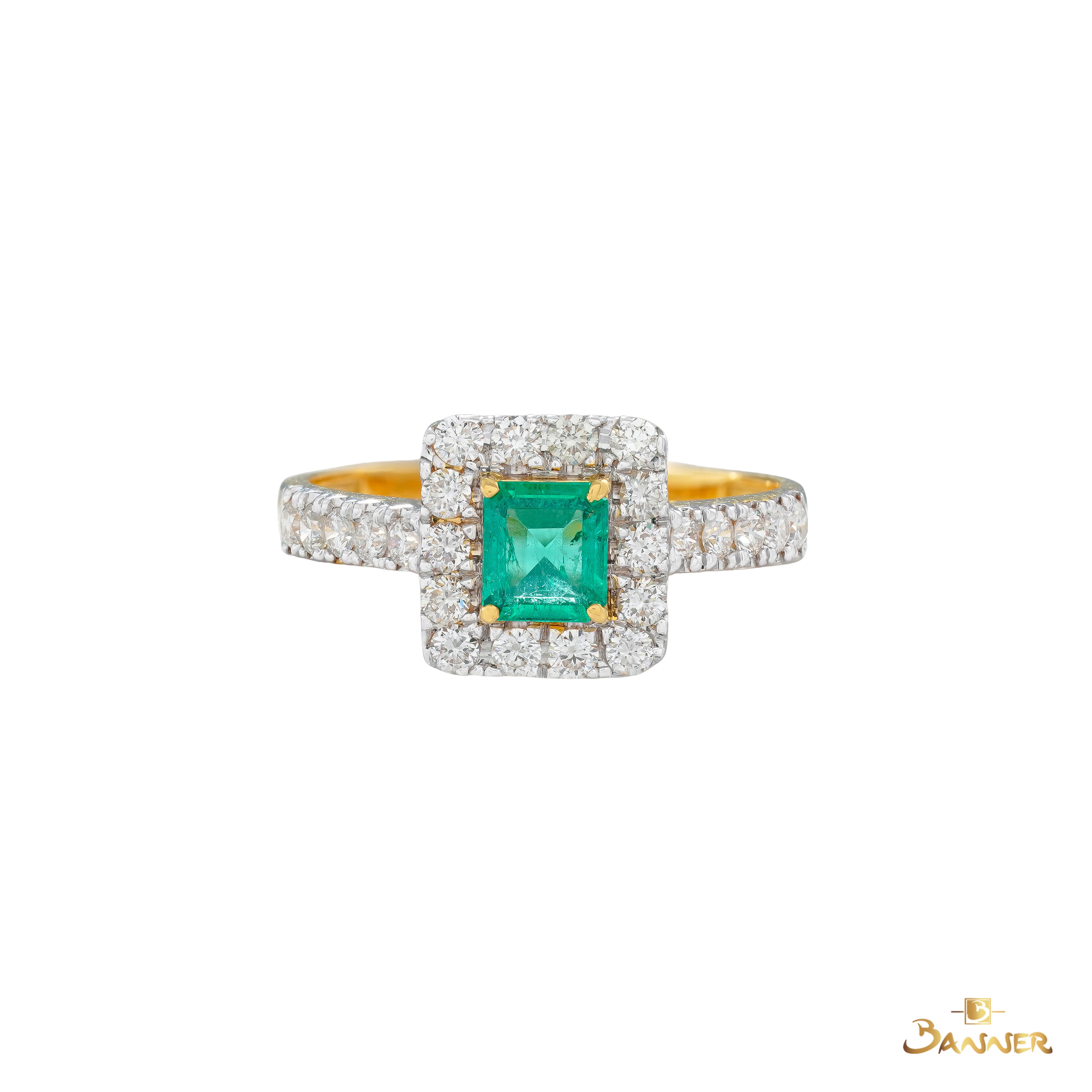 Columbia Emerald and Diamond Halo Ring