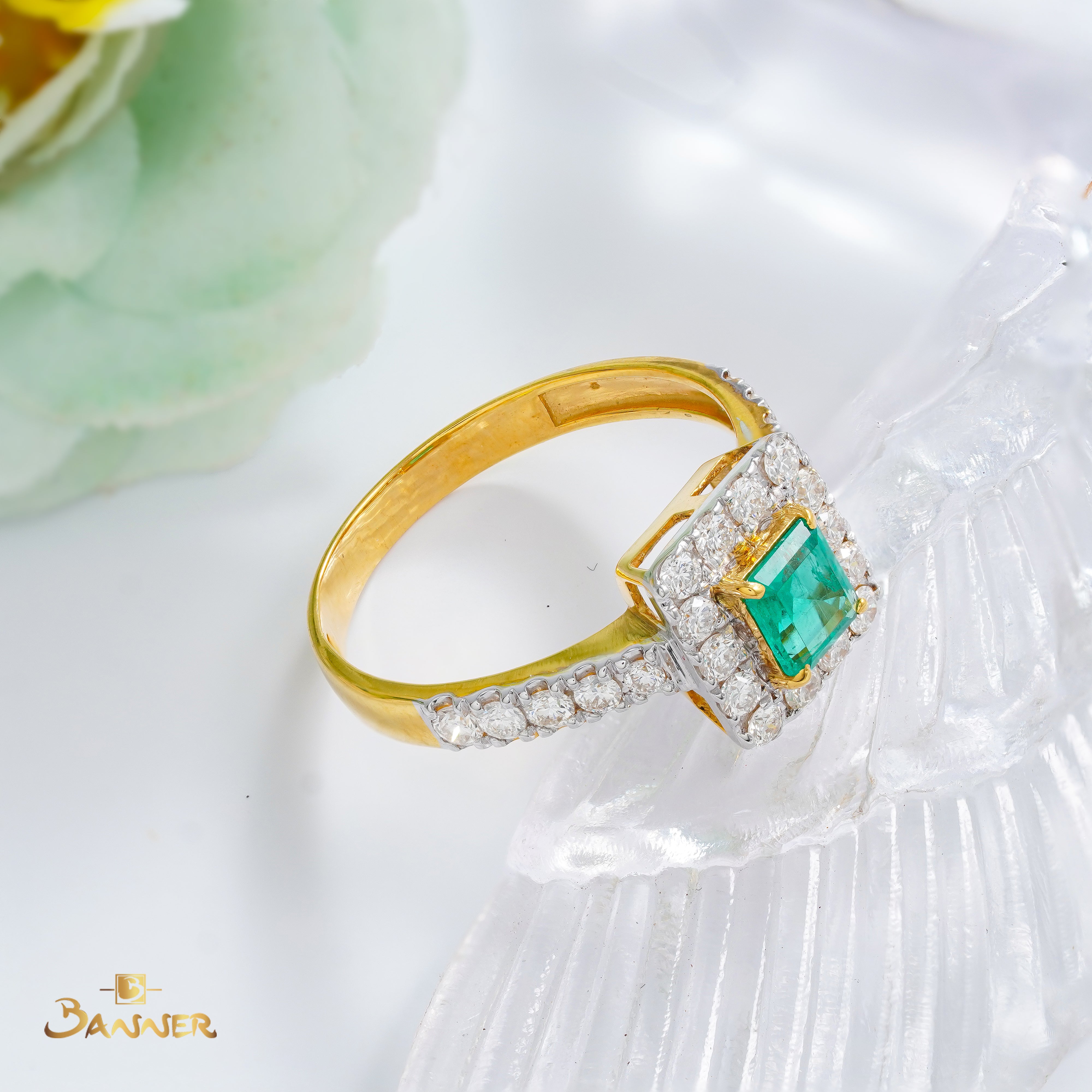 Columbia Emerald and Diamond Halo Ring