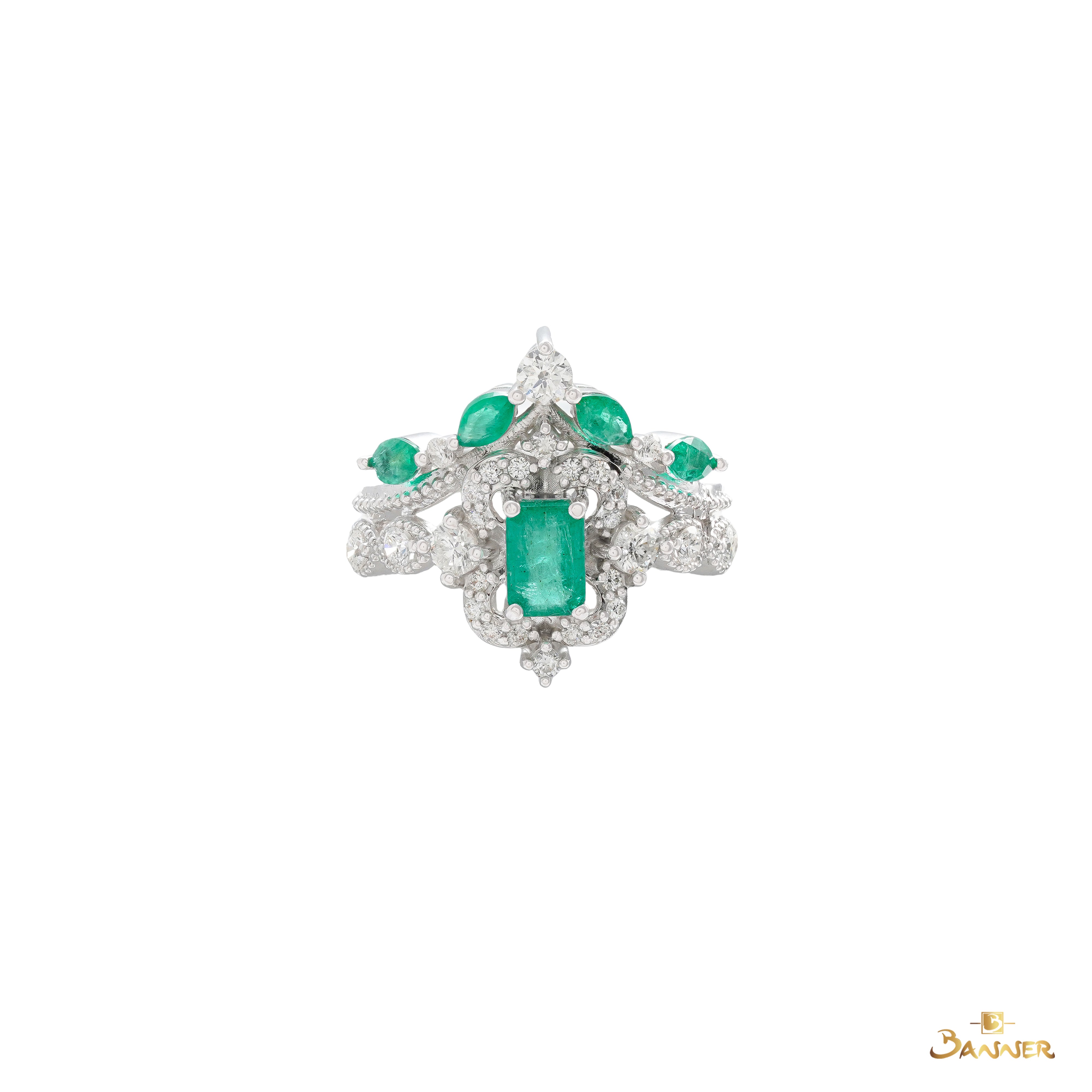 Emerald and Diamond Vintage Halo Ring