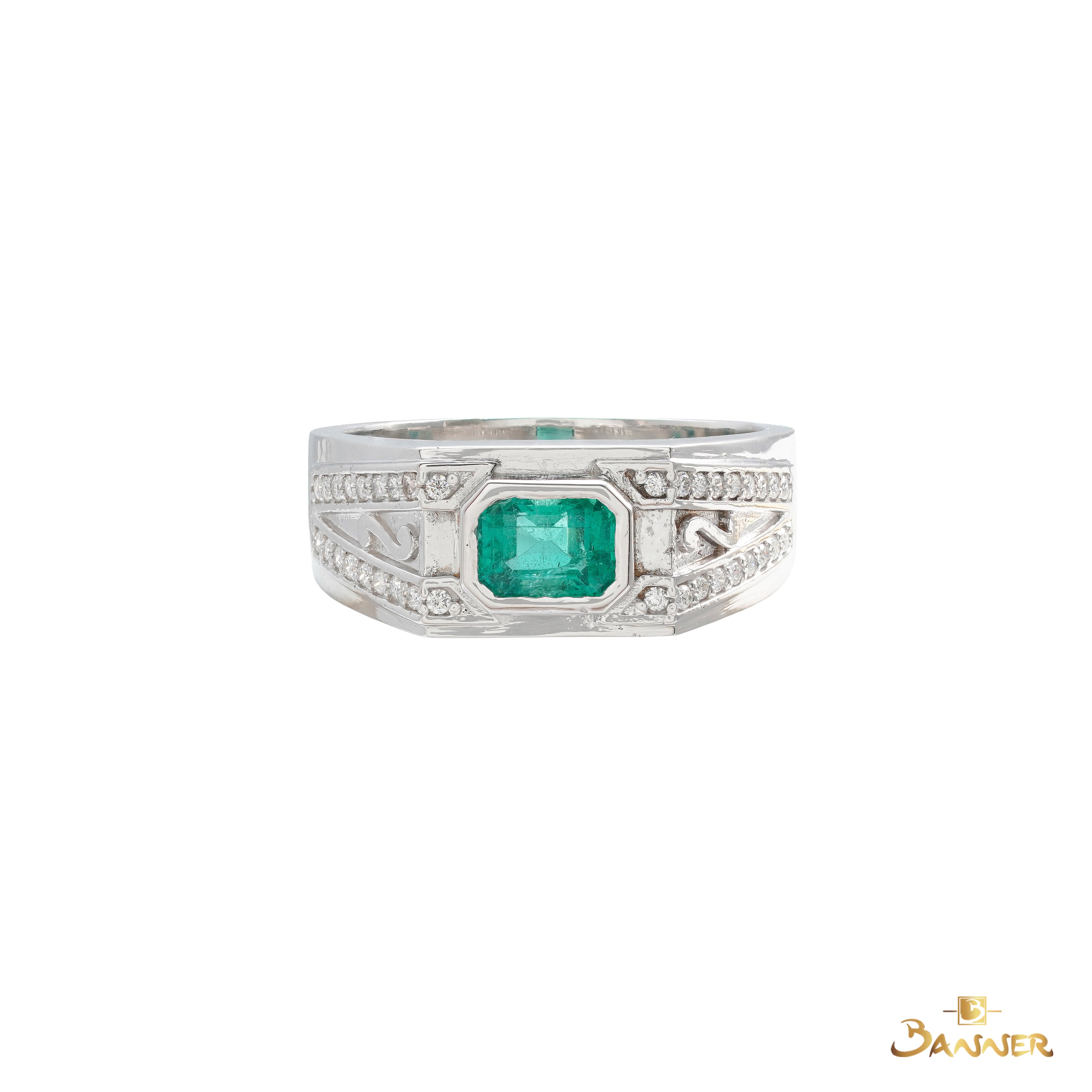 Emerald and Diamond Vintage Men Ring