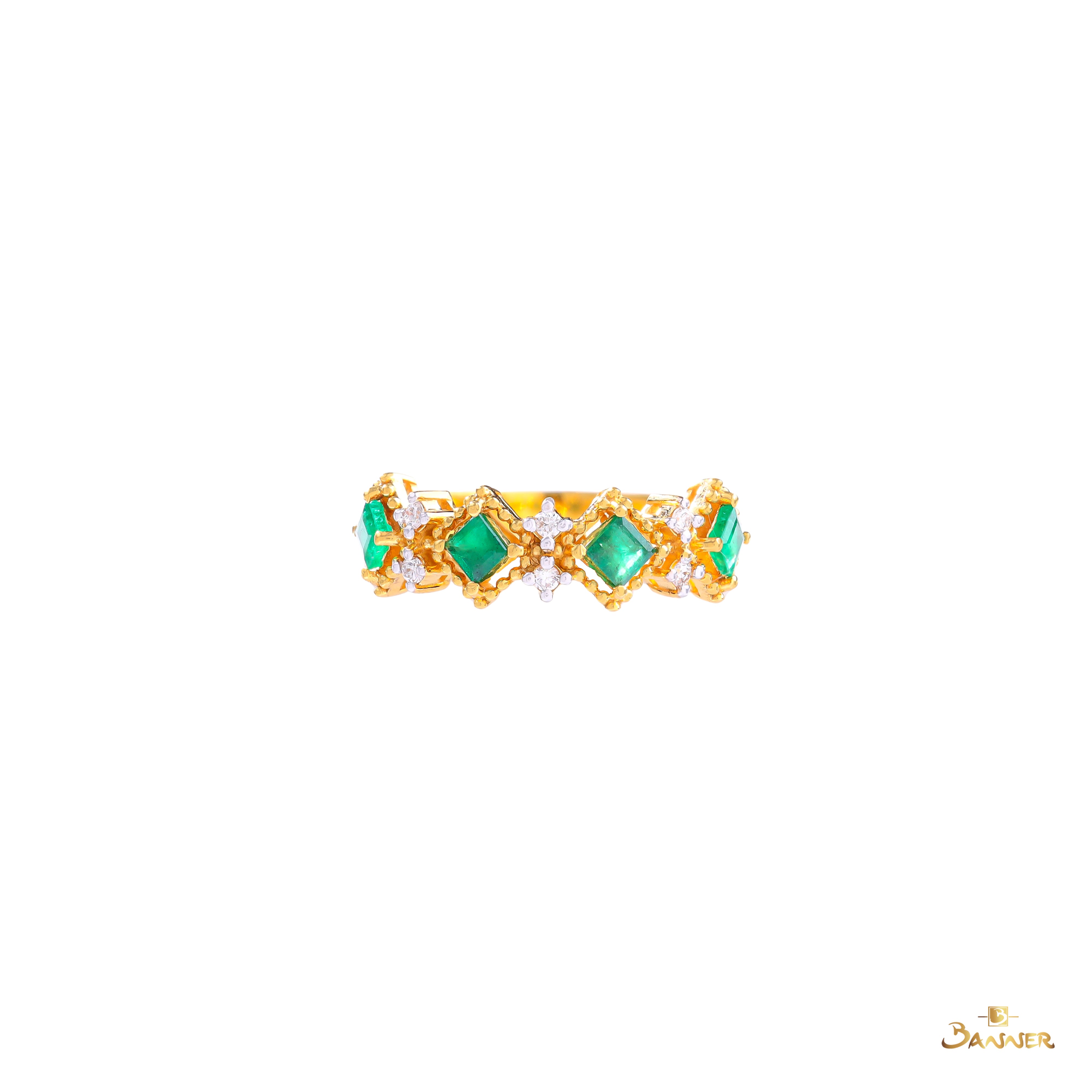 Emerald and Diamond Zinnia Ring