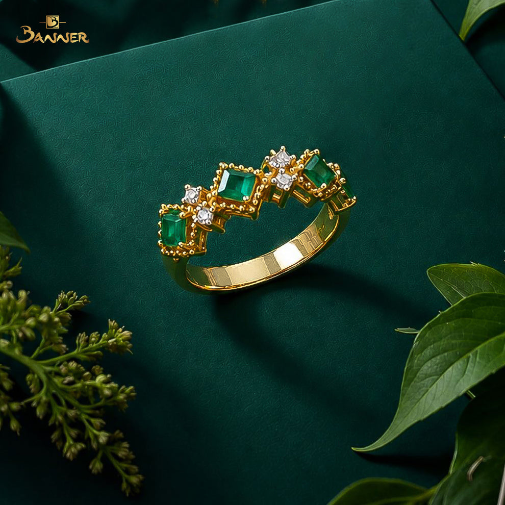 Emerald and Diamond Zinnia Ring