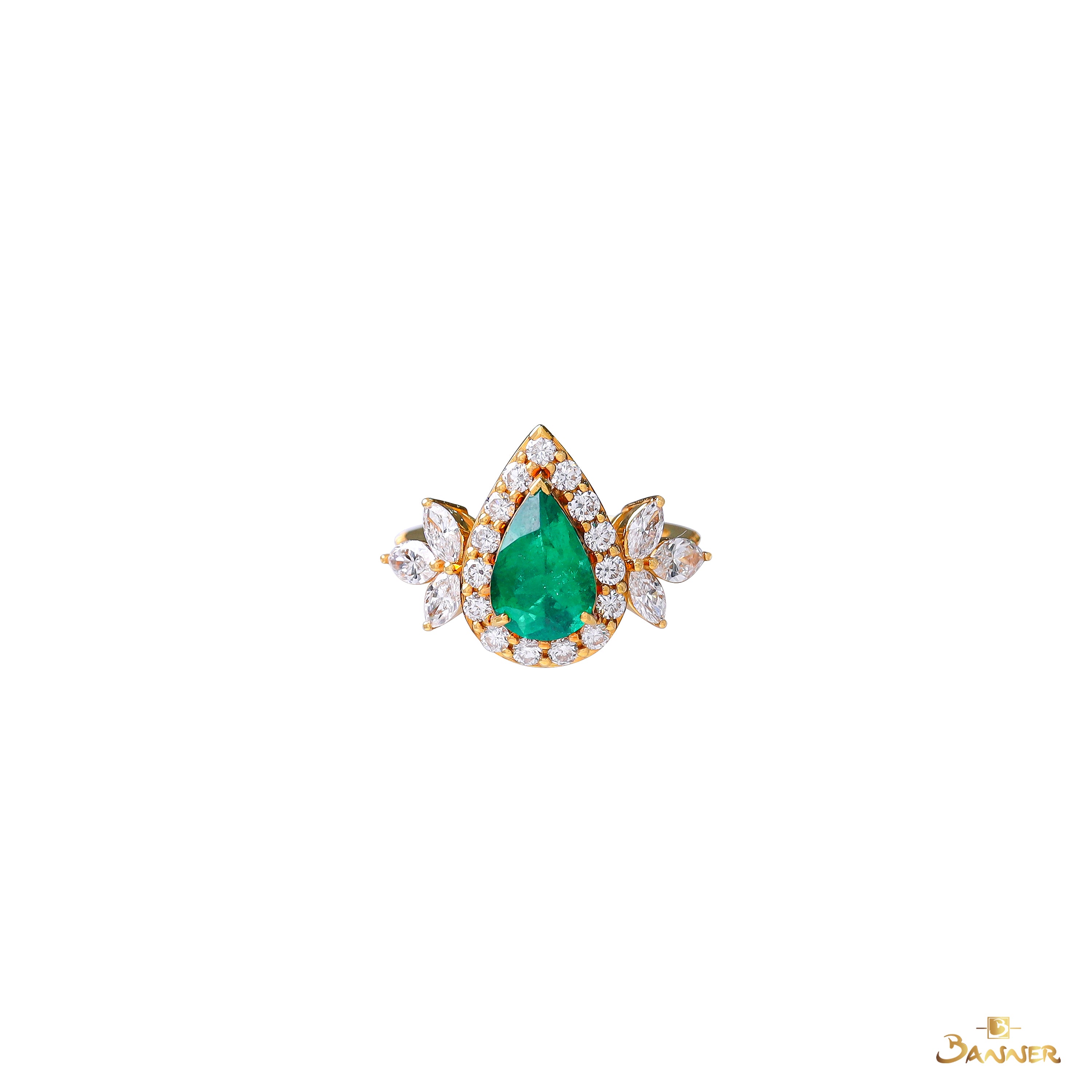 Columbia Emerald and Diamond Raindrop Halo Ring