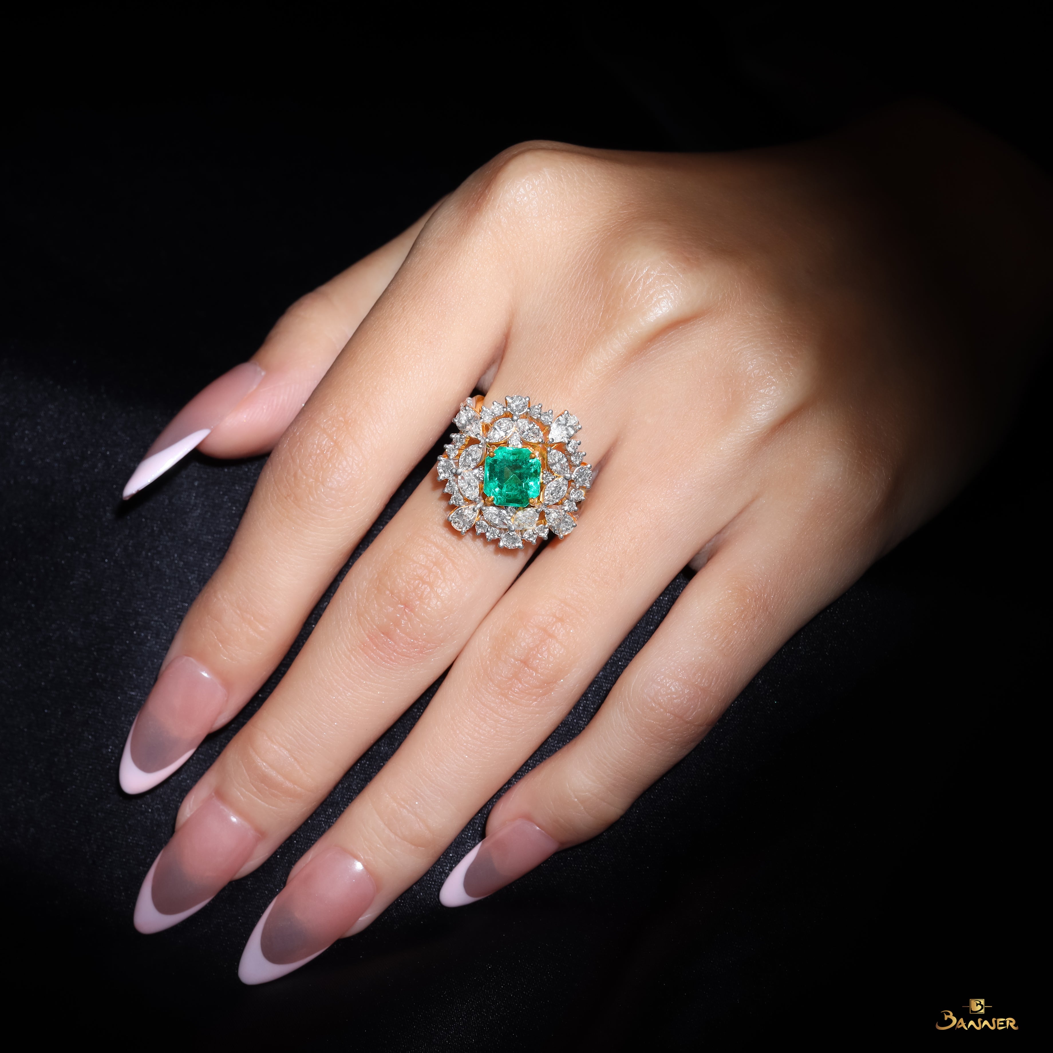Columbian Emerald and Diamond Floral Ring
