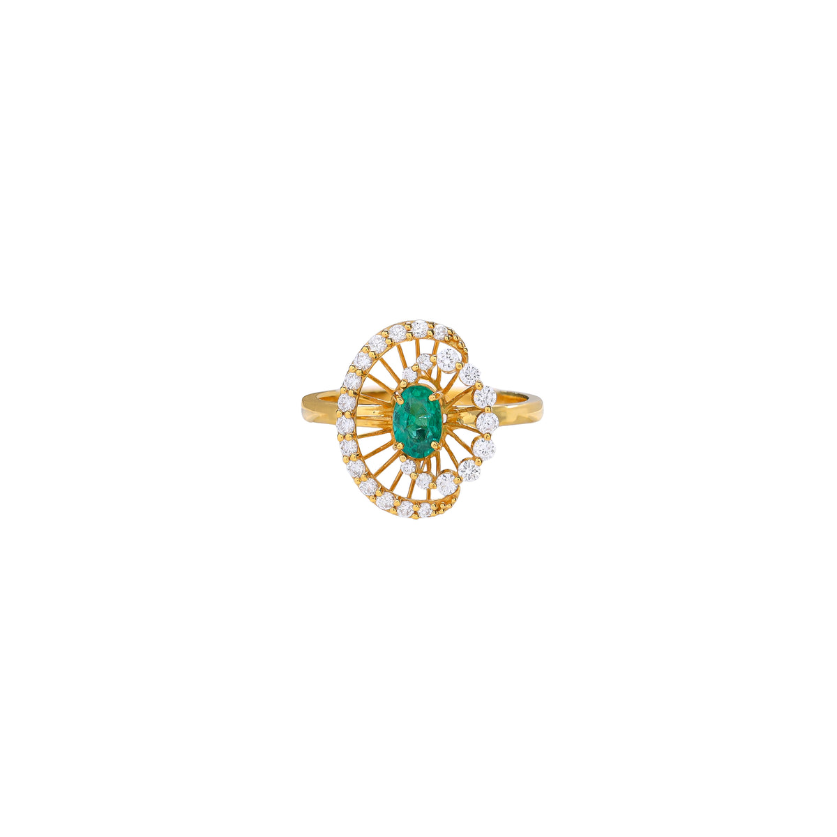 Emerald and Diamond Sunburst Ring